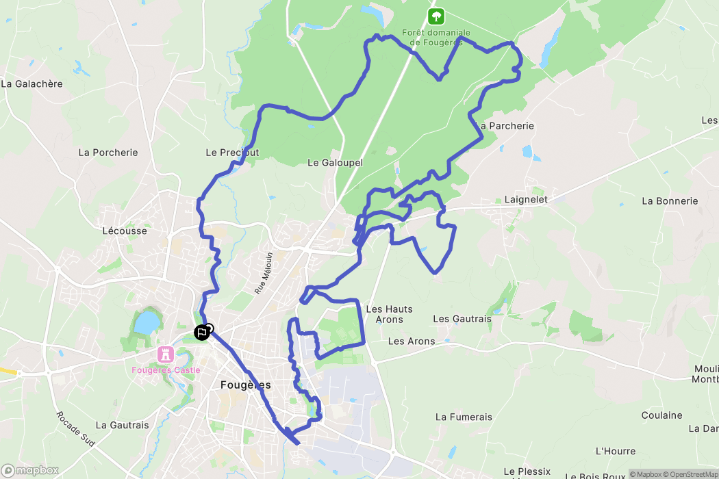 Fougères : carte du parcours de randonnée - France