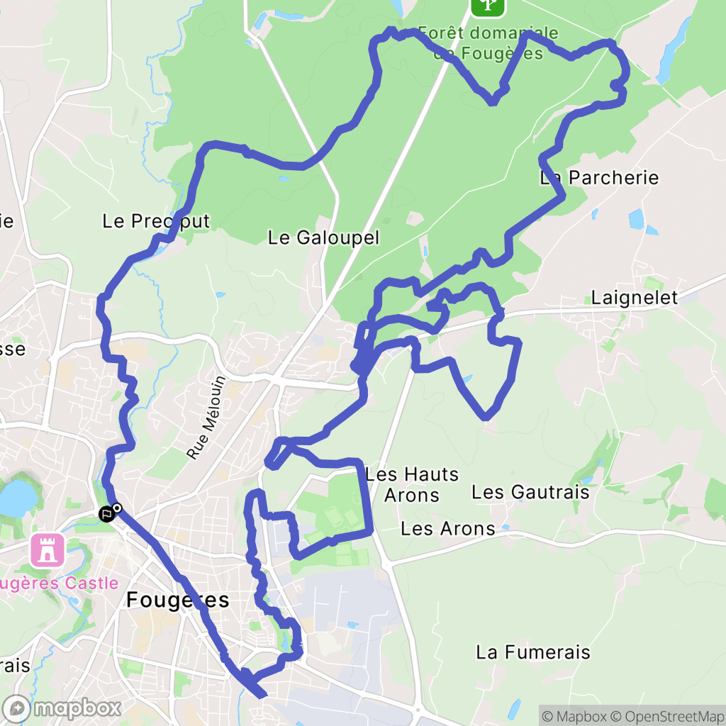 Fougères : carte du parcours de randonnée - France