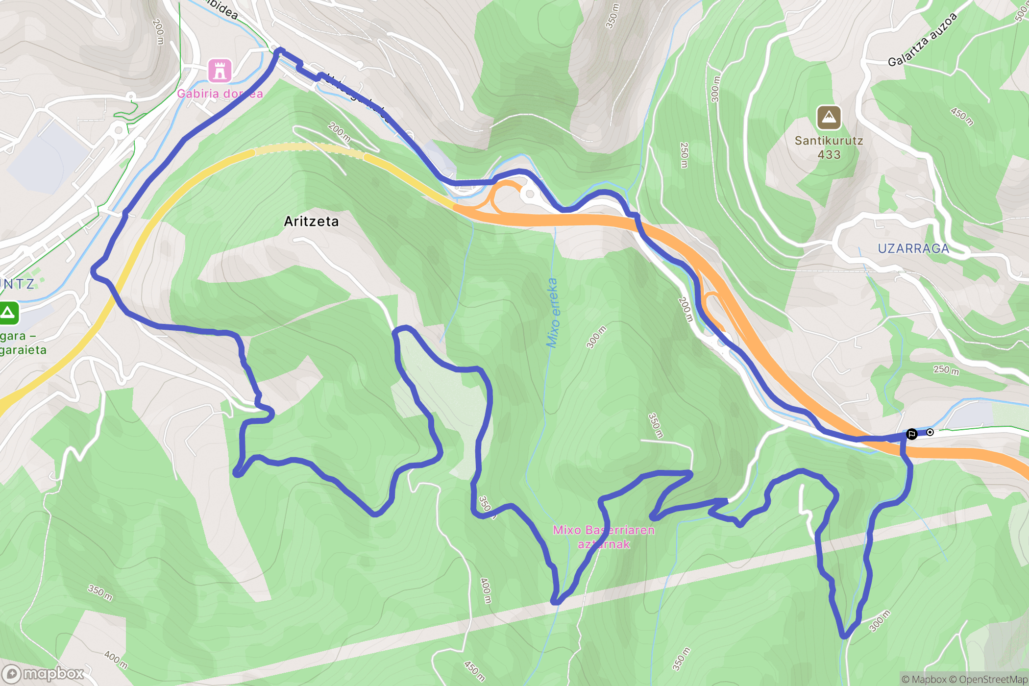 Antzuola : carte du parcours de randonnée - Spain