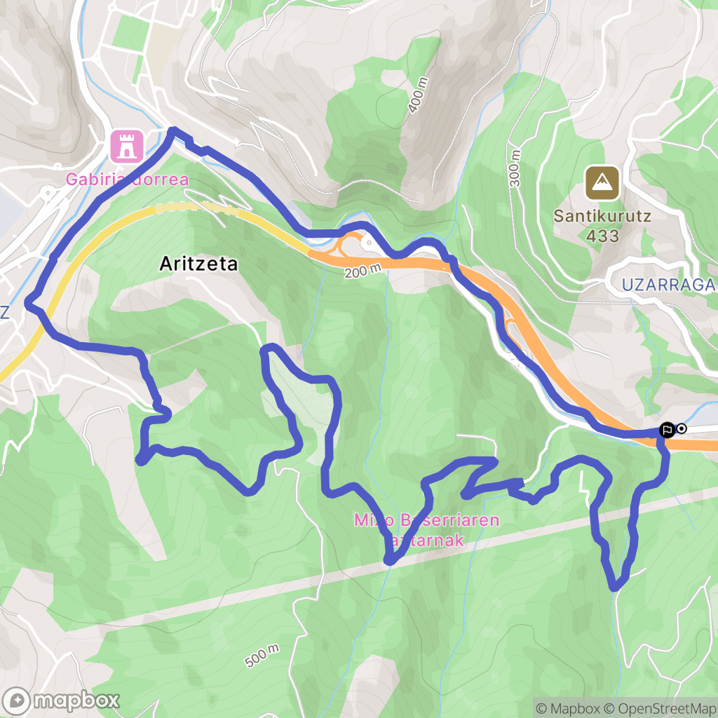 Antzuola : carte du parcours de randonnée - Spain