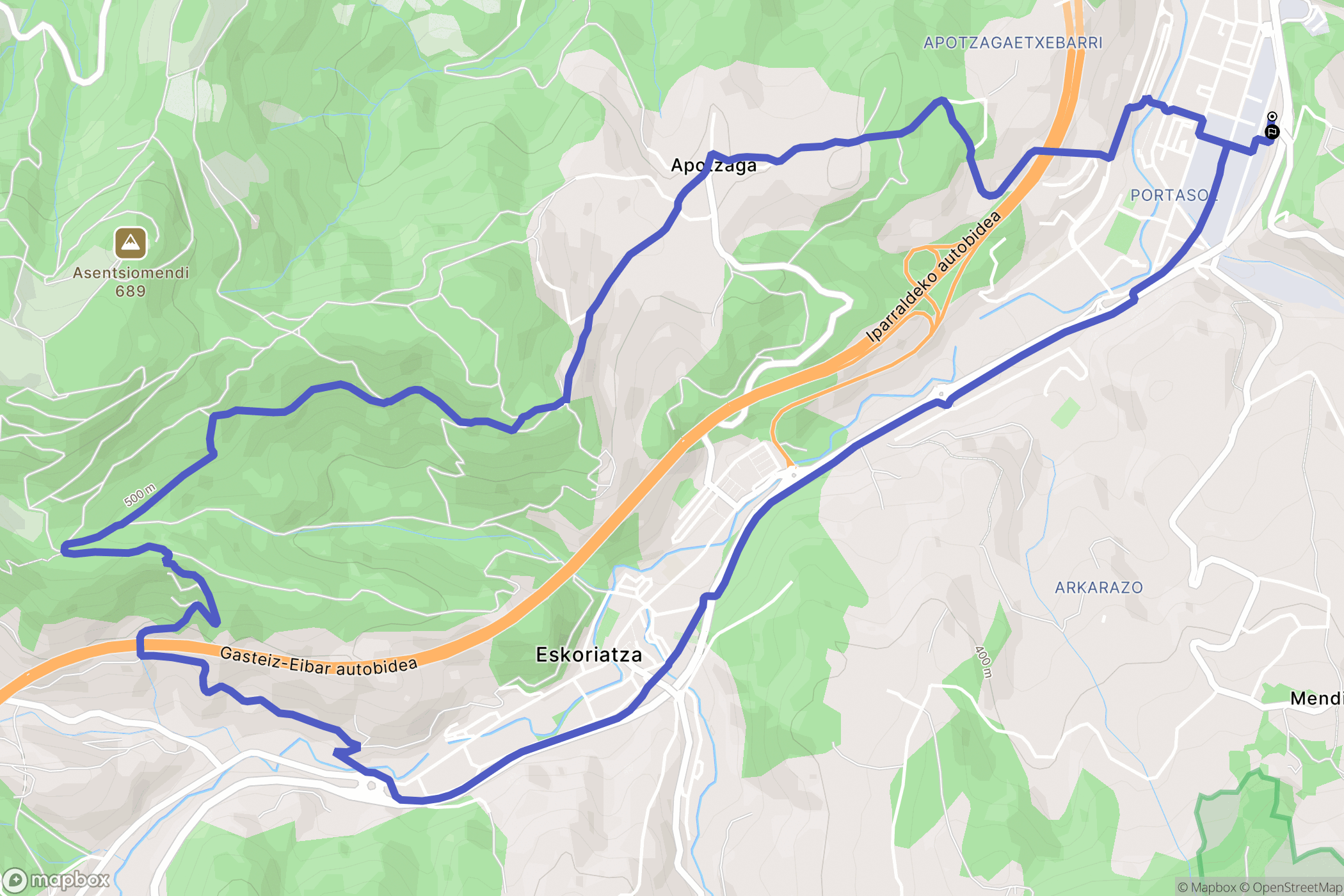 Aretxabaleta : carte du parcours de randonnée - Spain