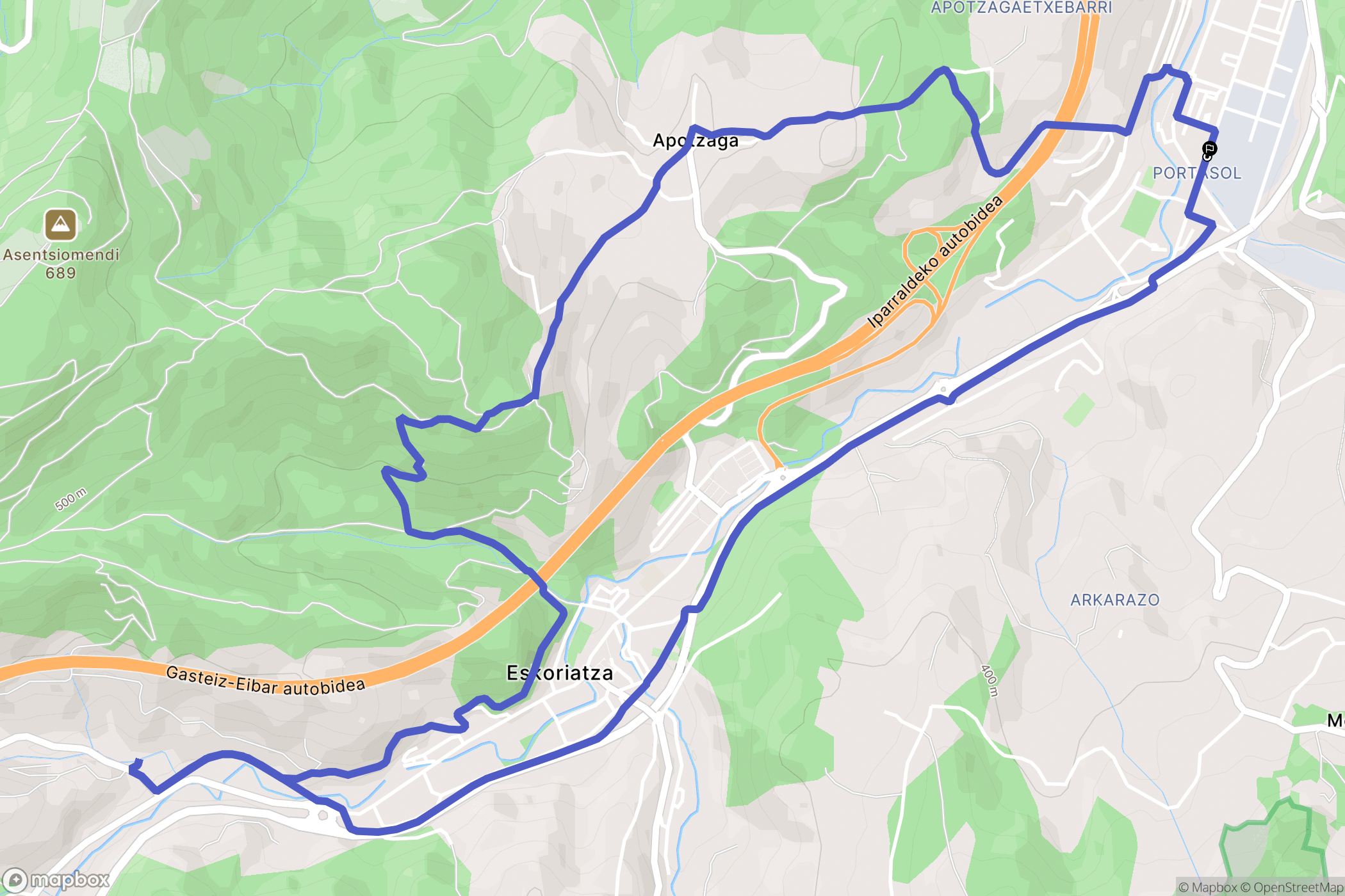 Aretxabaleta : carte du parcours de randonnée - Spain