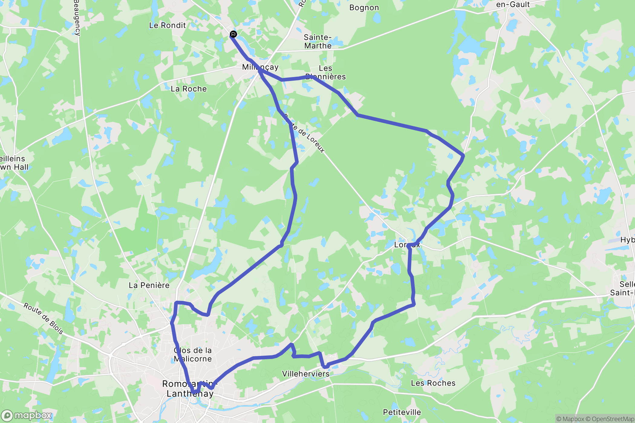 Millançay : carte du parcours de randonnée - France