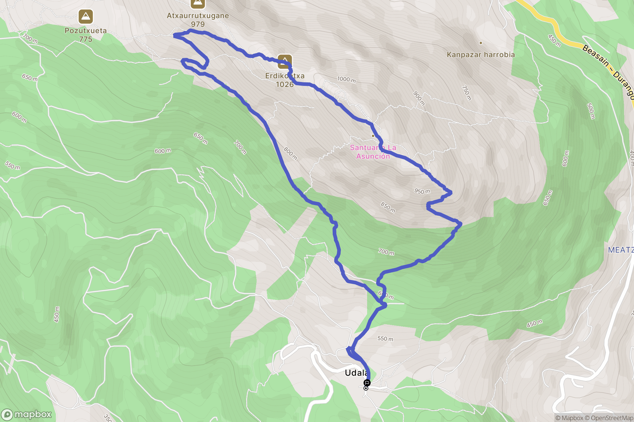Arrasate : carte du parcours de randonnée - Spain