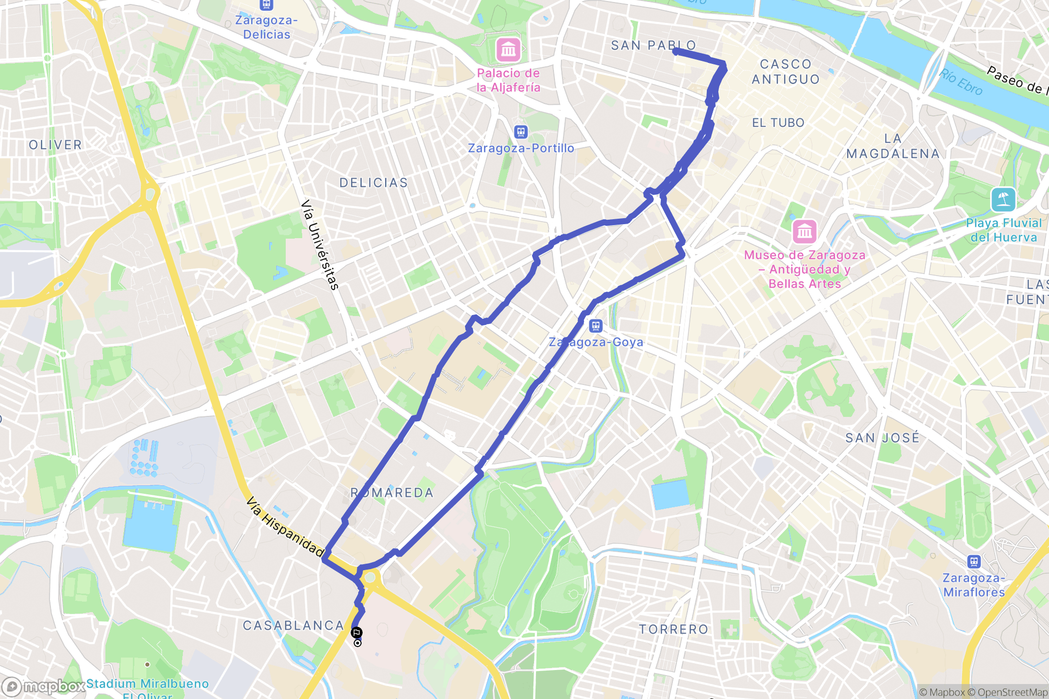 Zaragoza : carte du parcours de randonnée - Spain