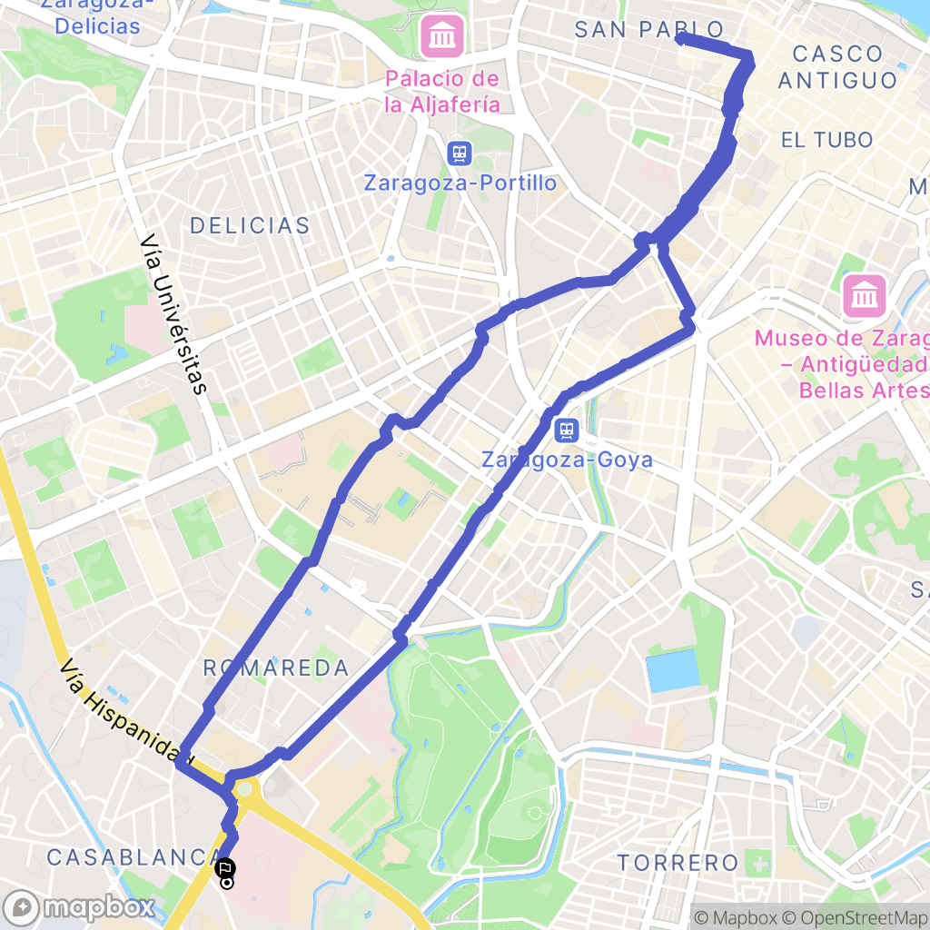 Zaragoza : carte du parcours de randonnée - Spain