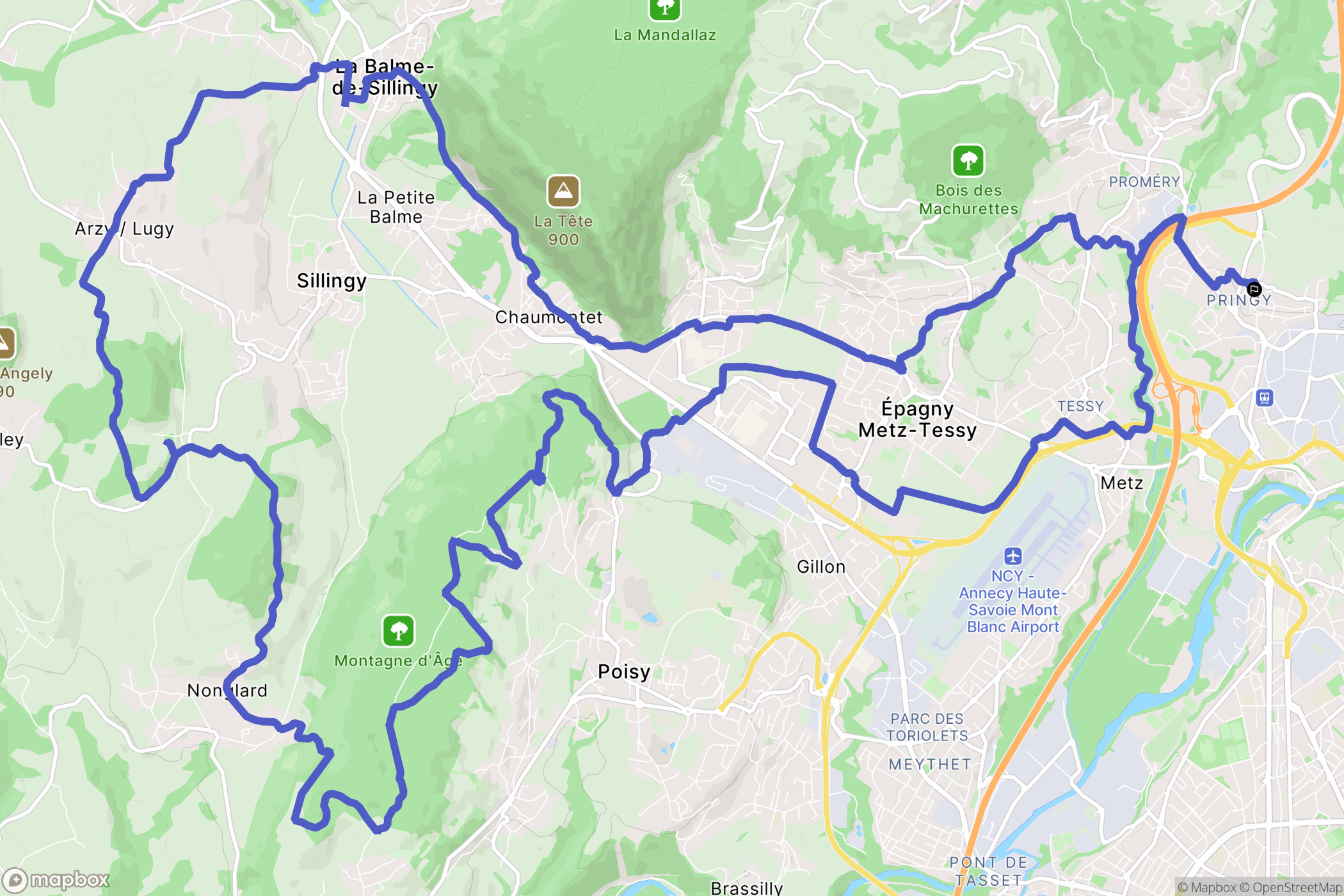 Pringy : carte du parcours de randonnée - France