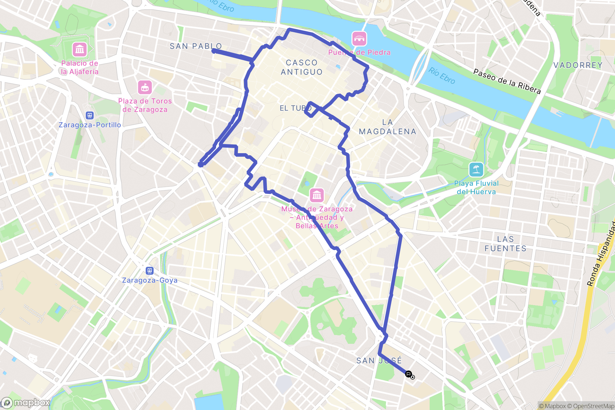 Zaragoza : carte du parcours de randonnée - Spain
