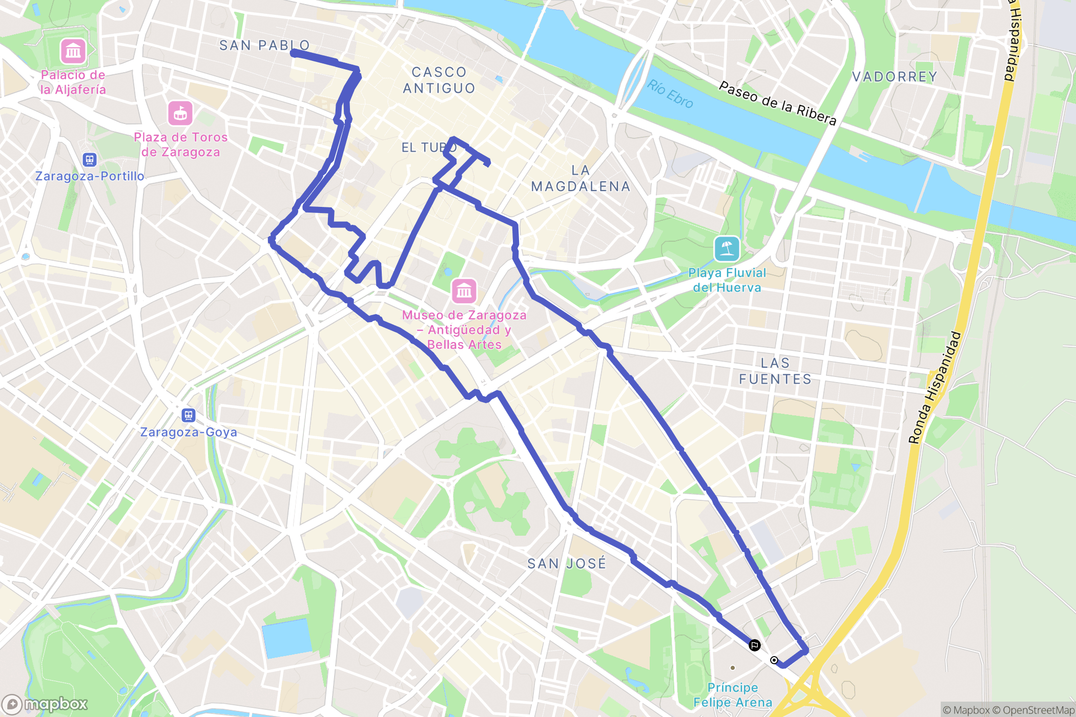 Zaragoza : carte du parcours de randonnée - Spain
