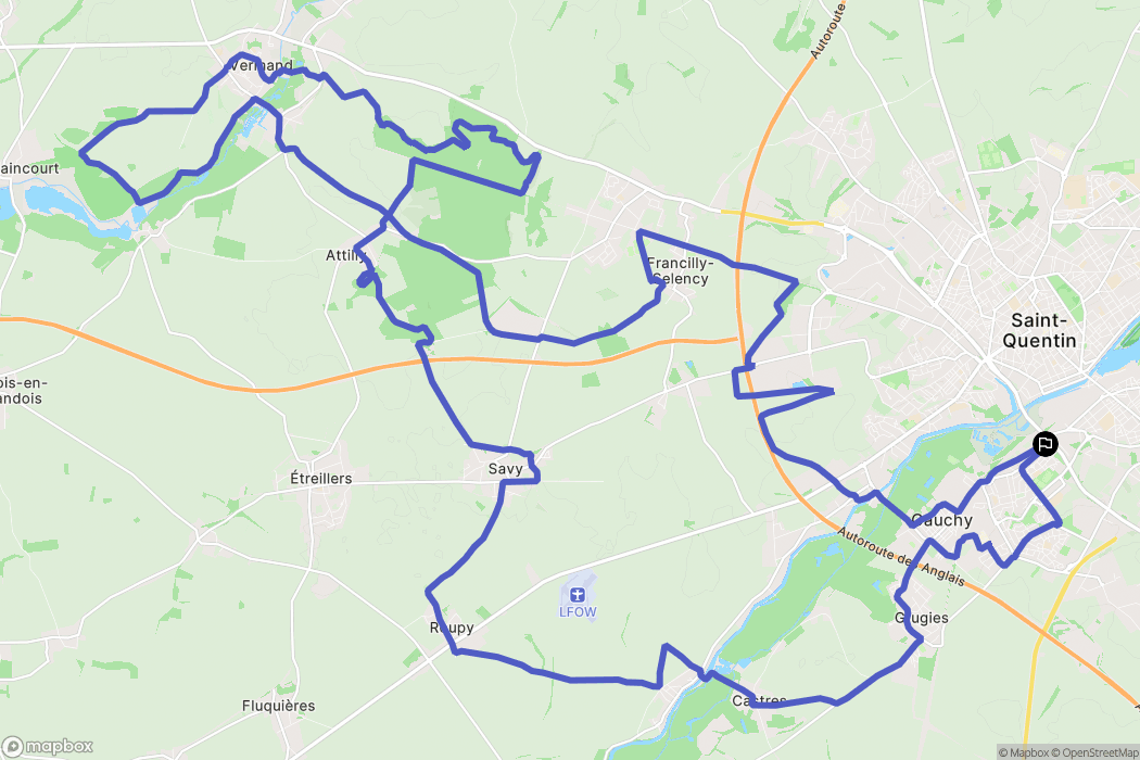 Gauchy : carte du parcours de randonnée - France