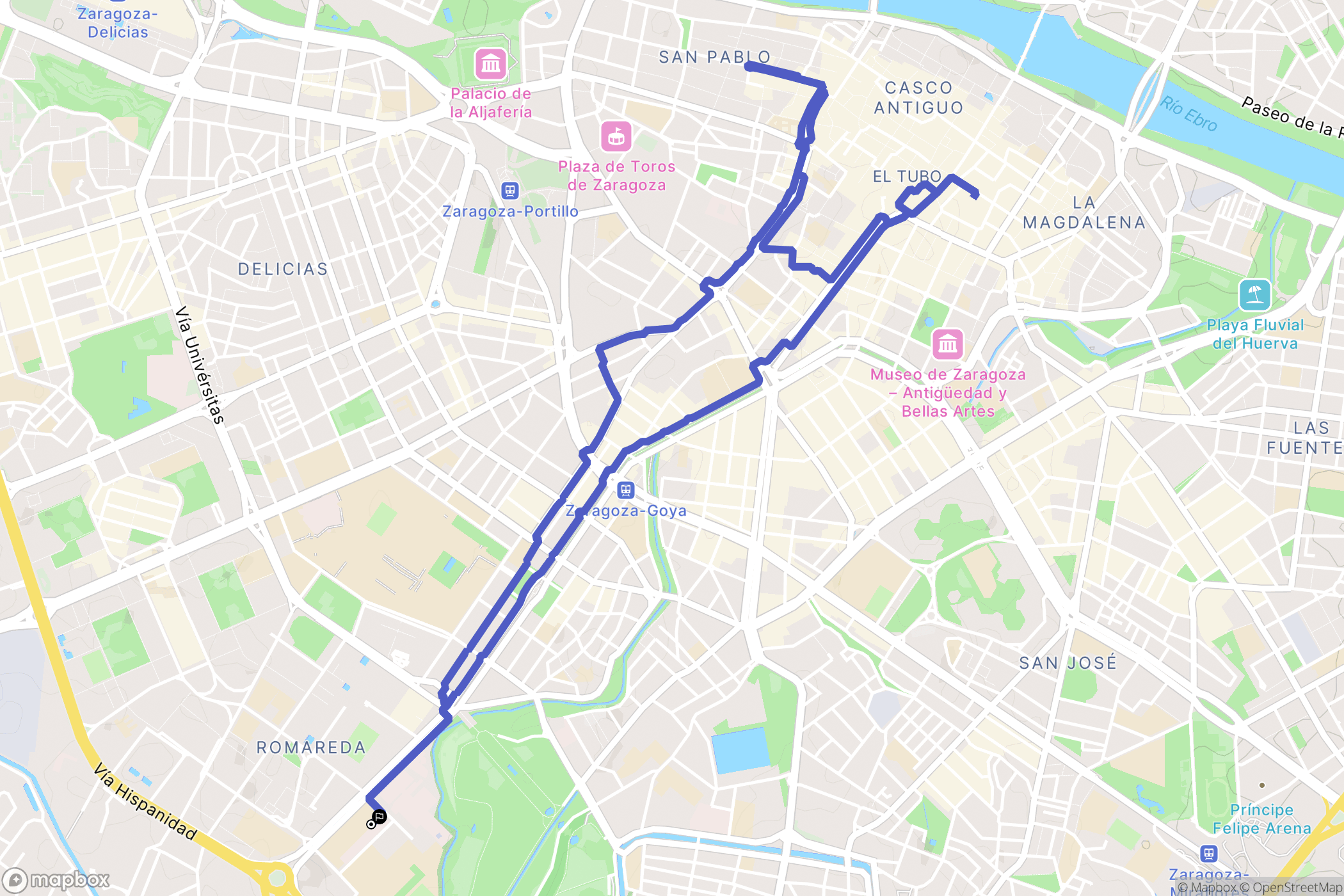 Zaragoza : carte du parcours de randonnée - Spain