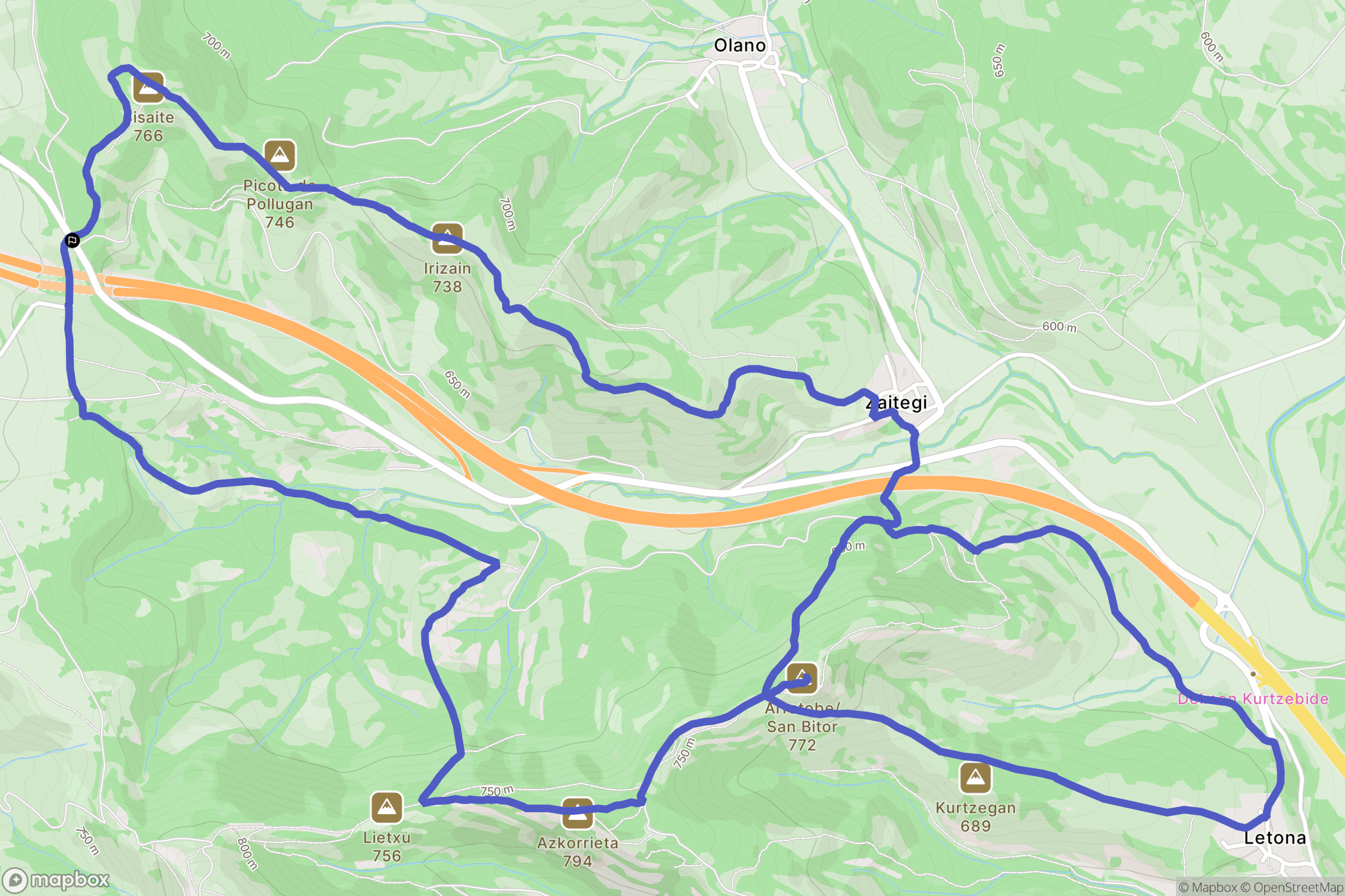 Jugo : carte du parcours de randonnée - Spain
