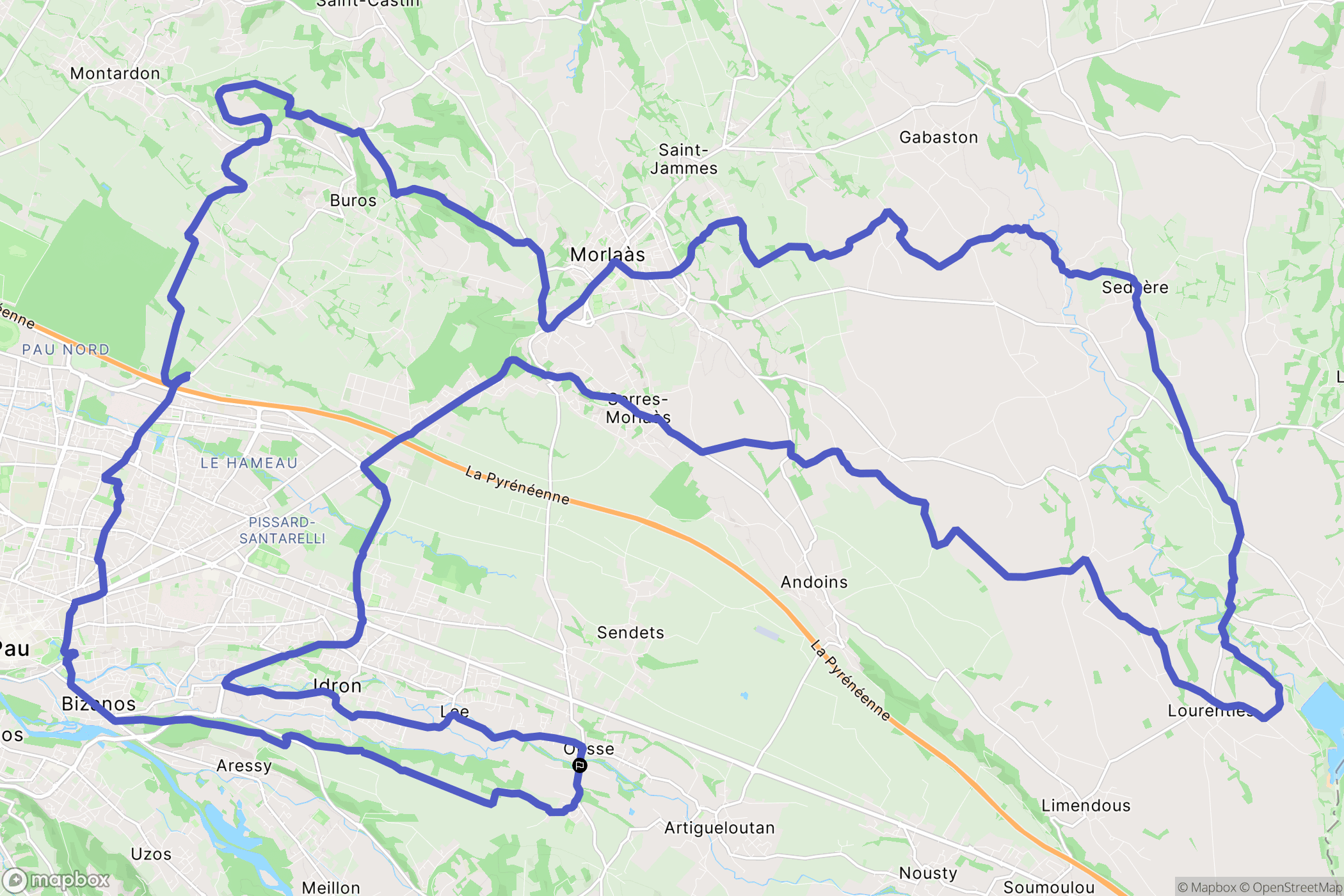 Ousse : carte du parcours de randonnée - France