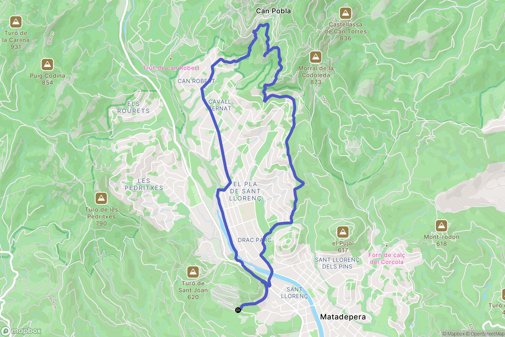 Matadepera : carte du parcours de randonnée - Spain