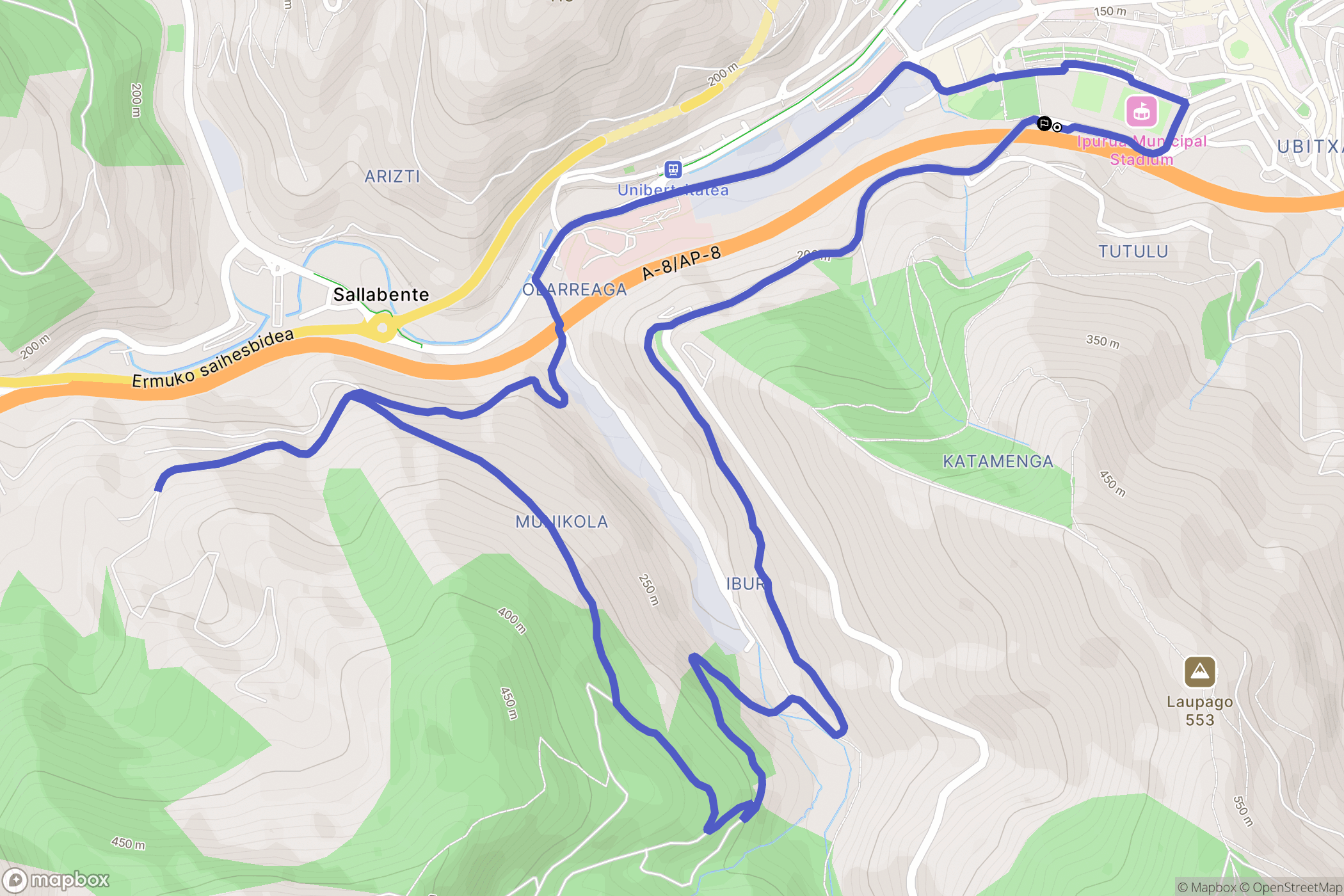 Eibar : carte du parcours de randonnée - Spain
