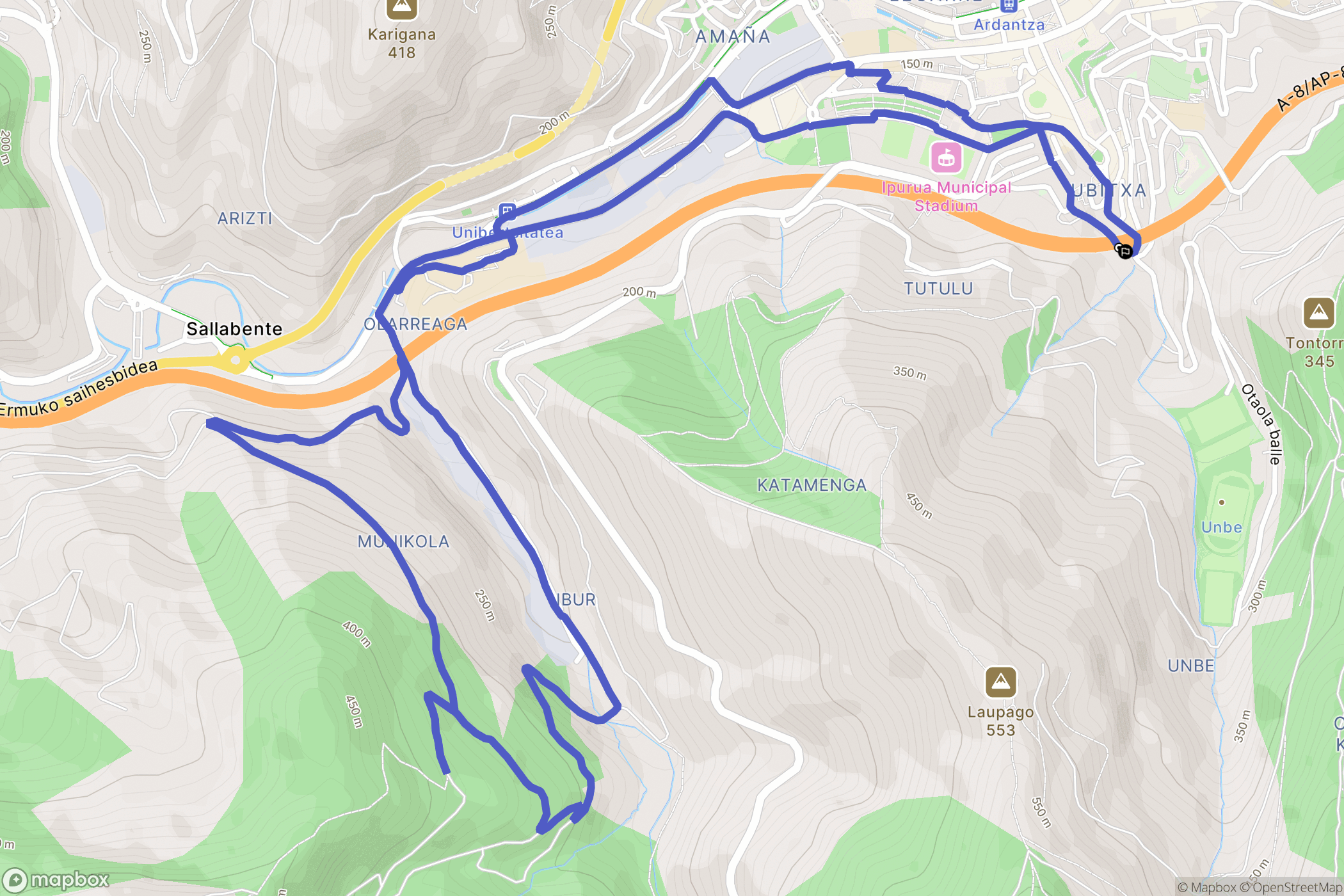 Éibar : carte du parcours de randonnée - Spain