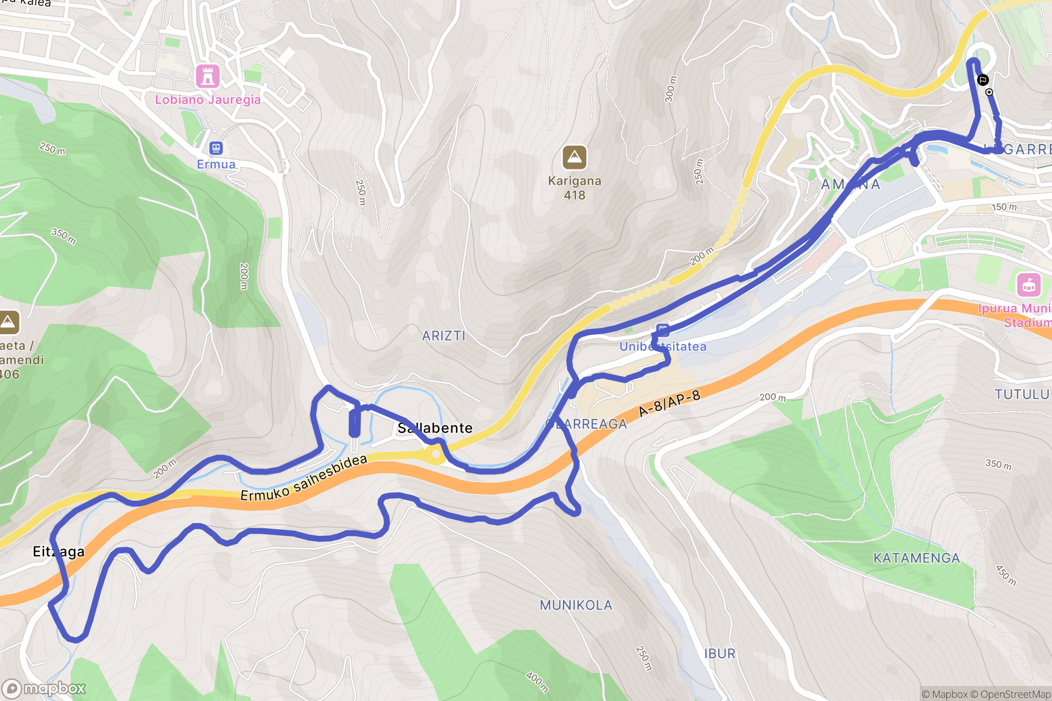 Eibar : carte du parcours de randonnée - Spain