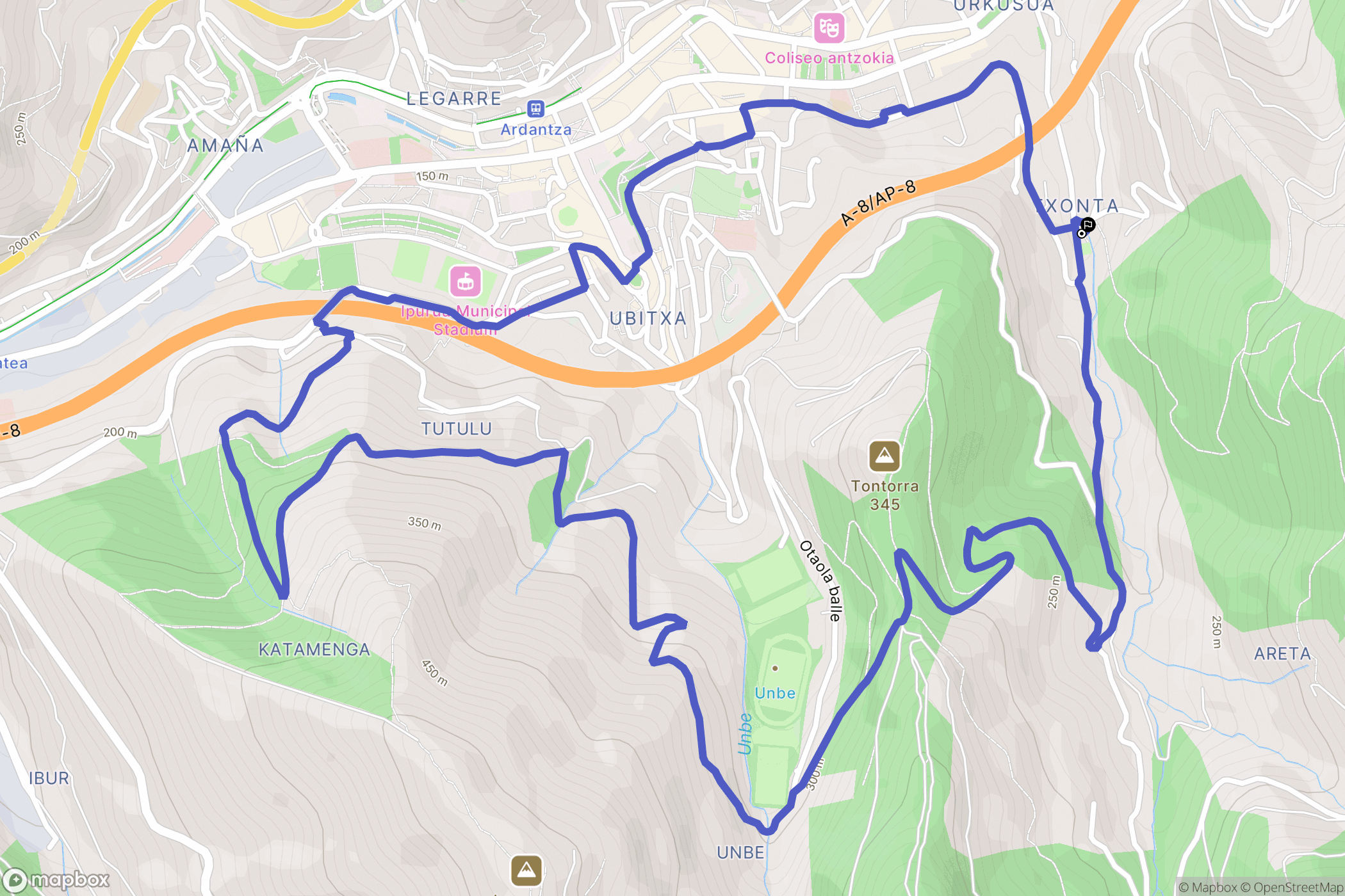 Eibar : carte du parcours de randonnée - Spain