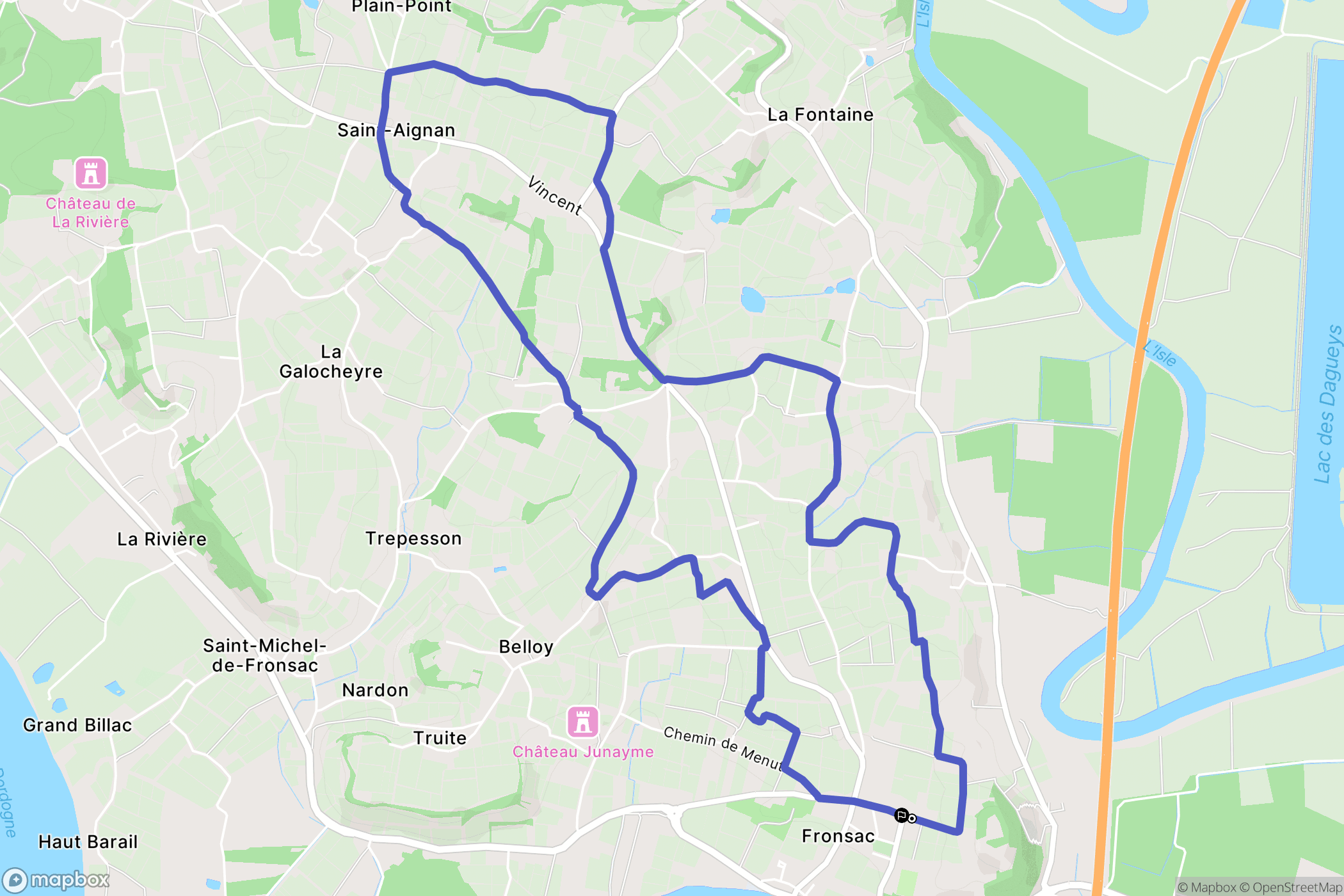 Fronsac : carte du parcours de randonnée - France