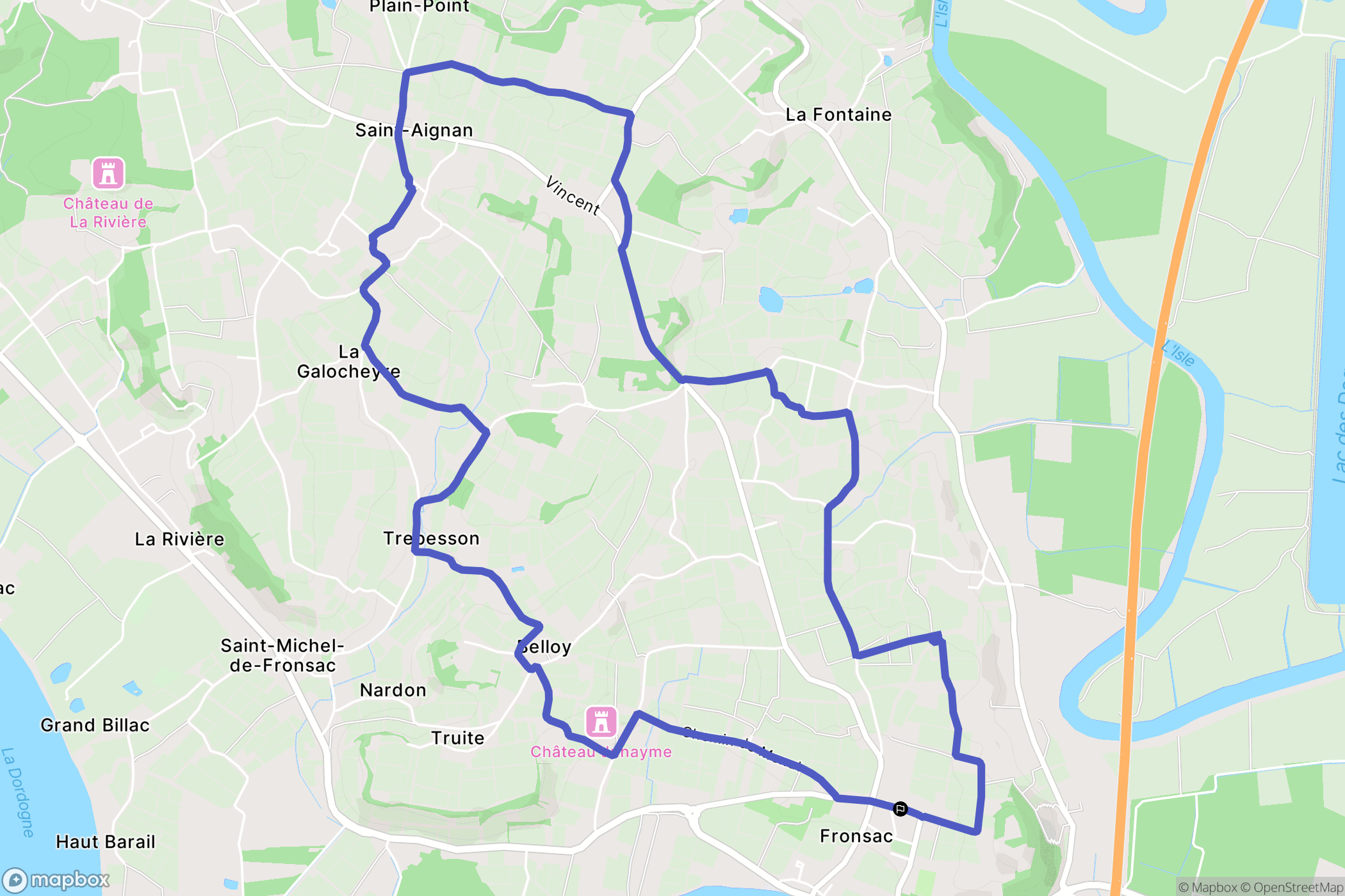 Fronsac : carte du parcours de randonnée - France