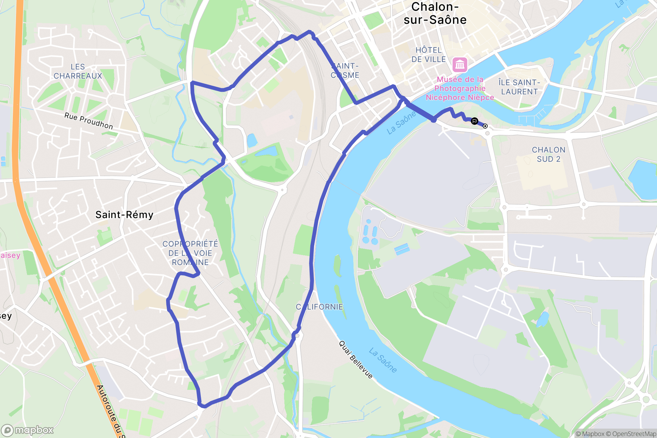 Chalon-sur-Saône : carte du parcours de randonnée - France