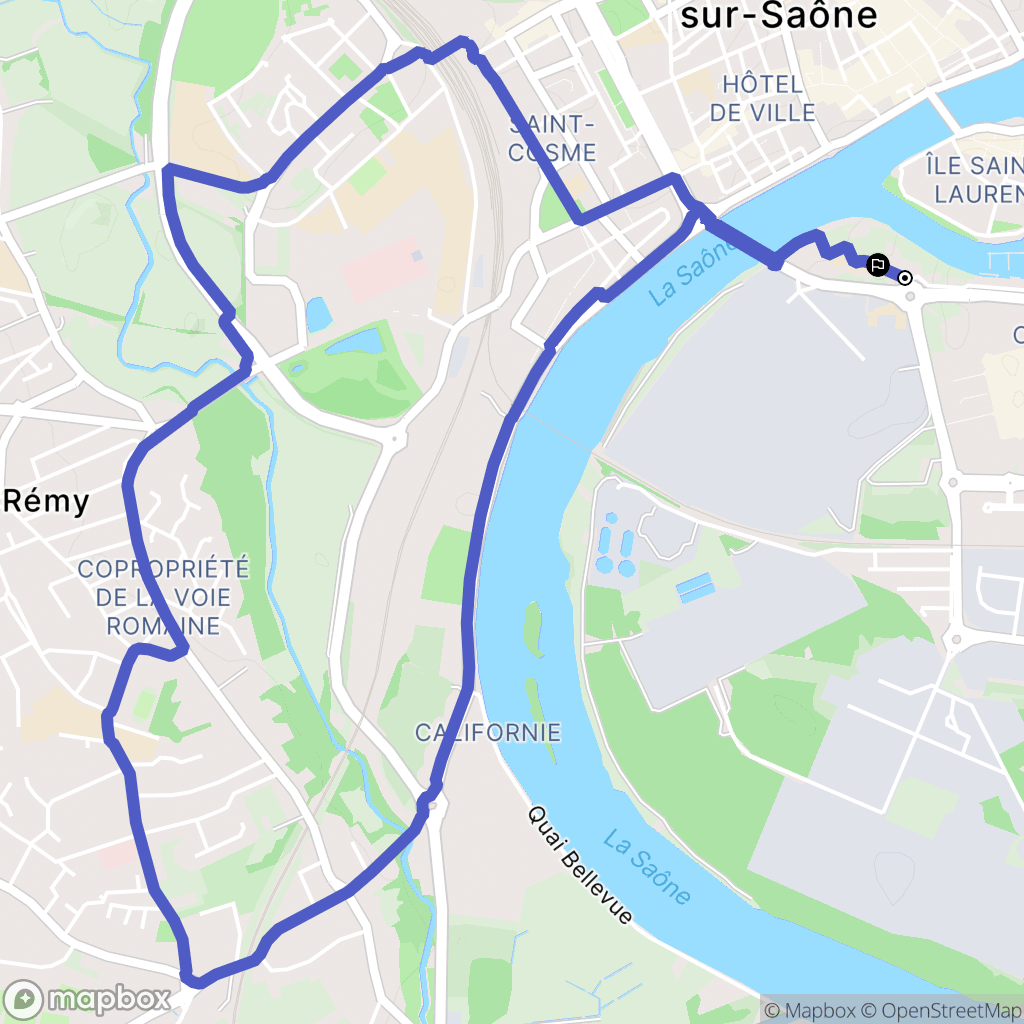 Chalon-sur-Saône : carte du parcours de randonnée - France