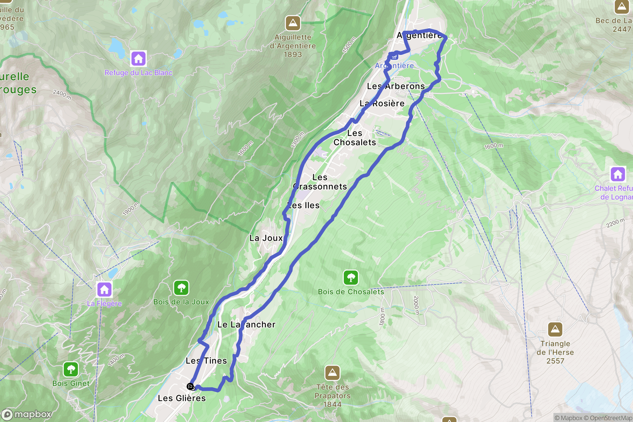 Chamonix-Mont-Blanc : carte du parcours de randonnée - France