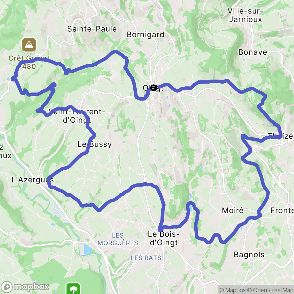 Val d'Oingt : carte du parcours de randonnée - France