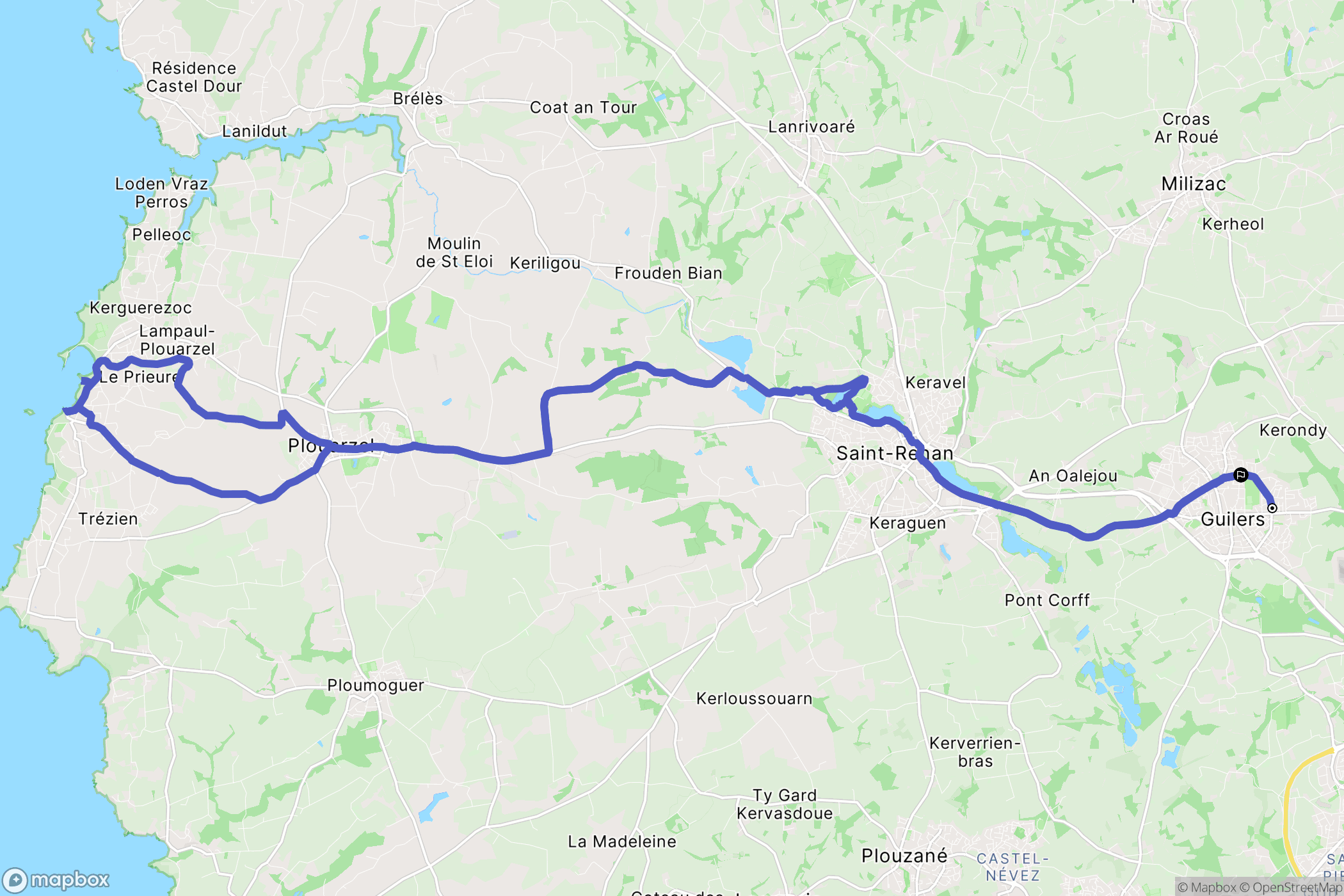 Guilers : carte du parcours de randonnée - France