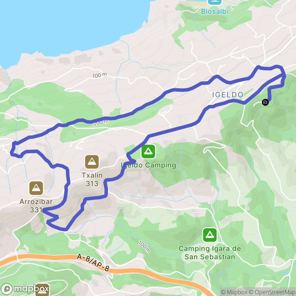Donostia : carte du parcours de randonnée - Spain