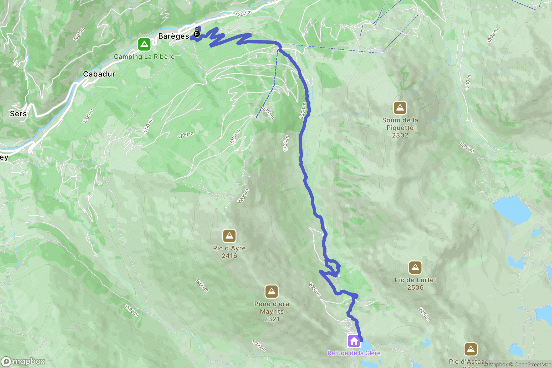Barèges : carte du parcours de randonnée - France