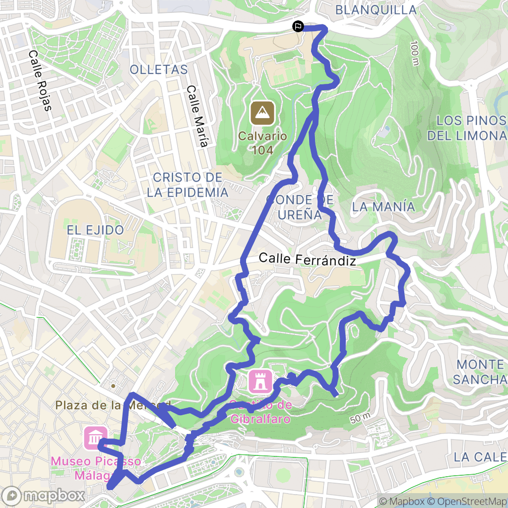 Málaga : carte du parcours de randonnée - Spain