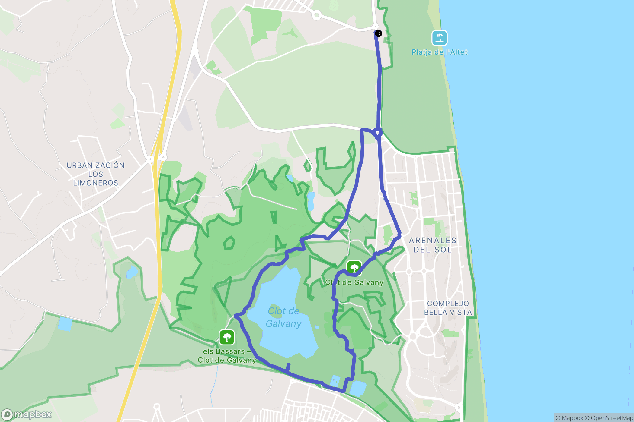 Elche : carte du parcours de randonnée - Spain