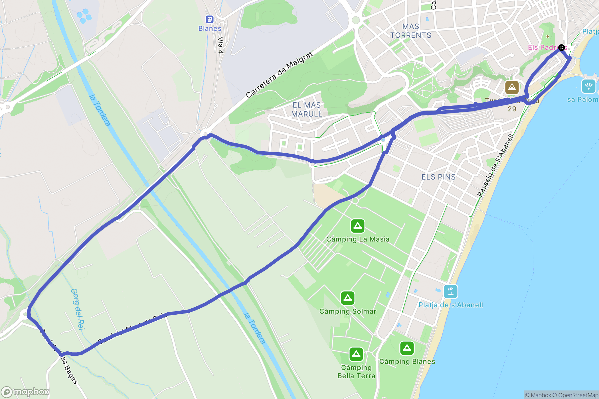 Blanes : carte du parcours de randonnée - Spain