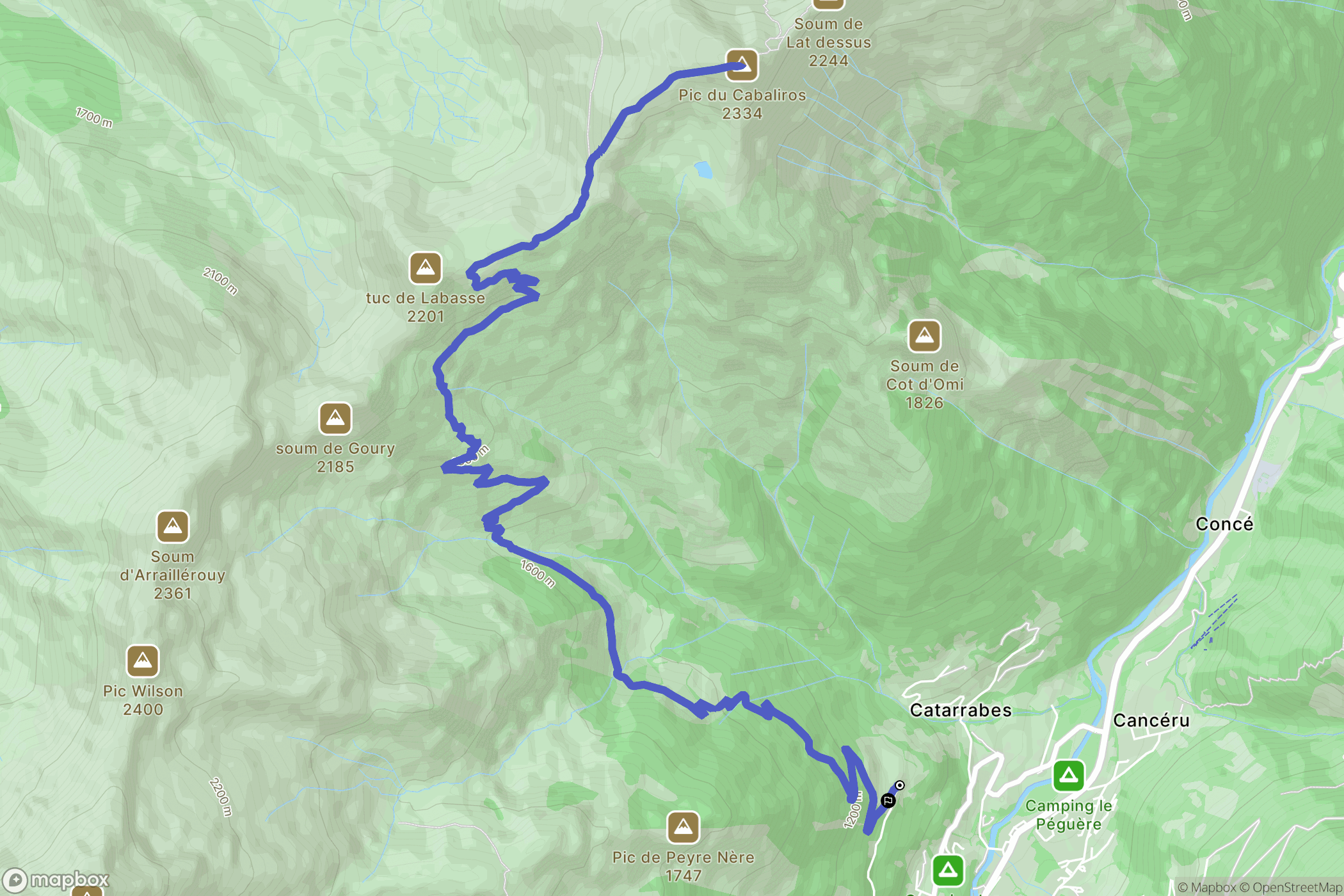 Cauterets : carte du parcours de randonnée - France