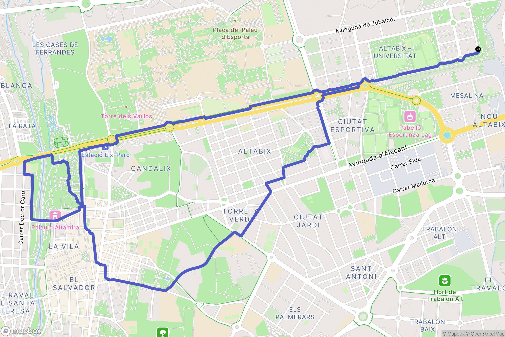 Elx : carte du parcours de randonnée - Spain