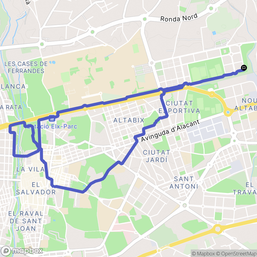 Elx : carte du parcours de randonnée - Spain