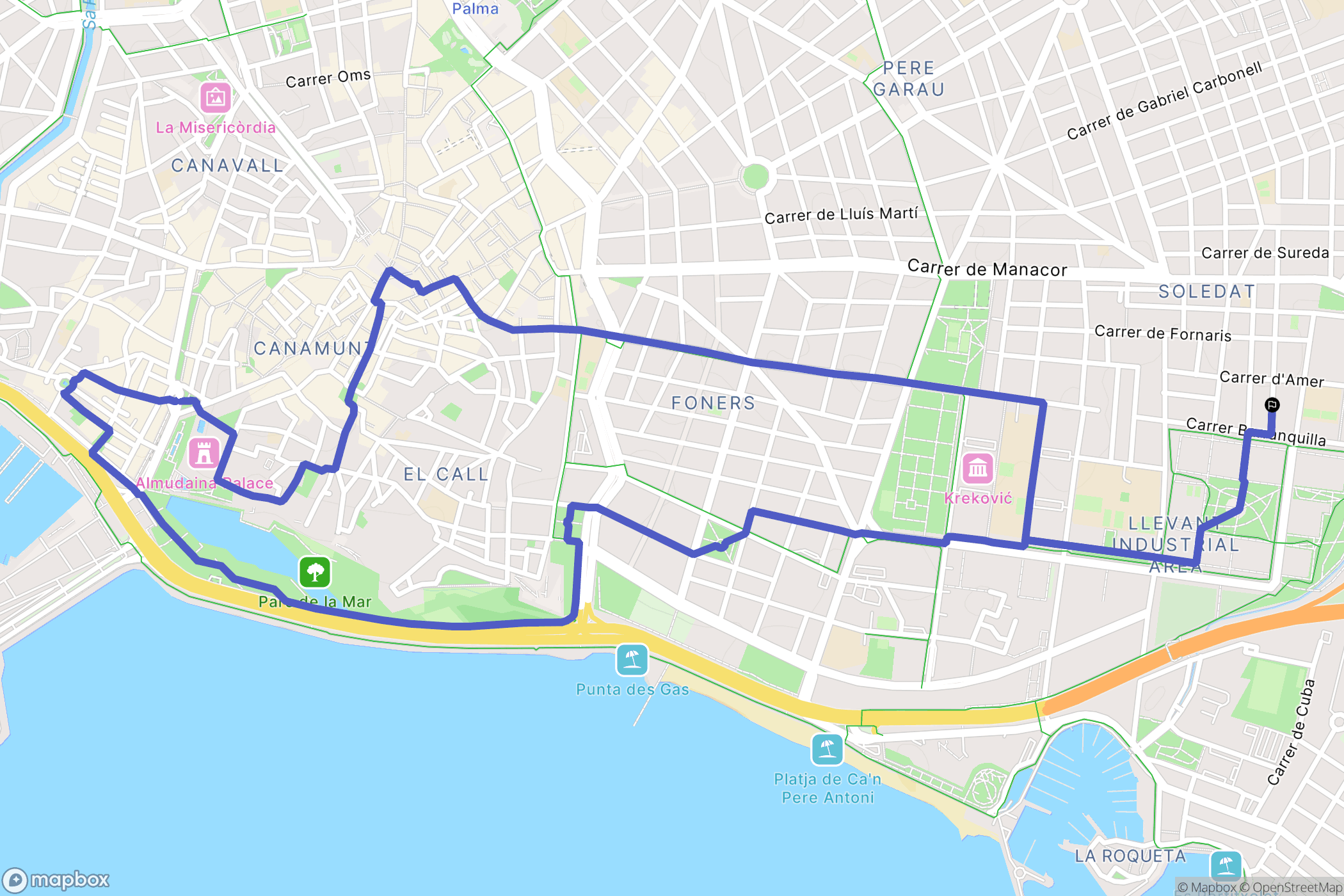 Palma : carte du parcours de randonnée - Spain