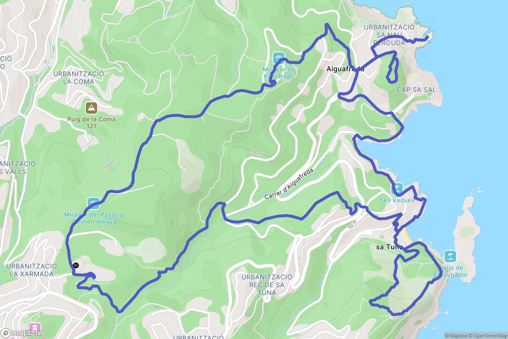Begur : carte du parcours de randonnée - Spain