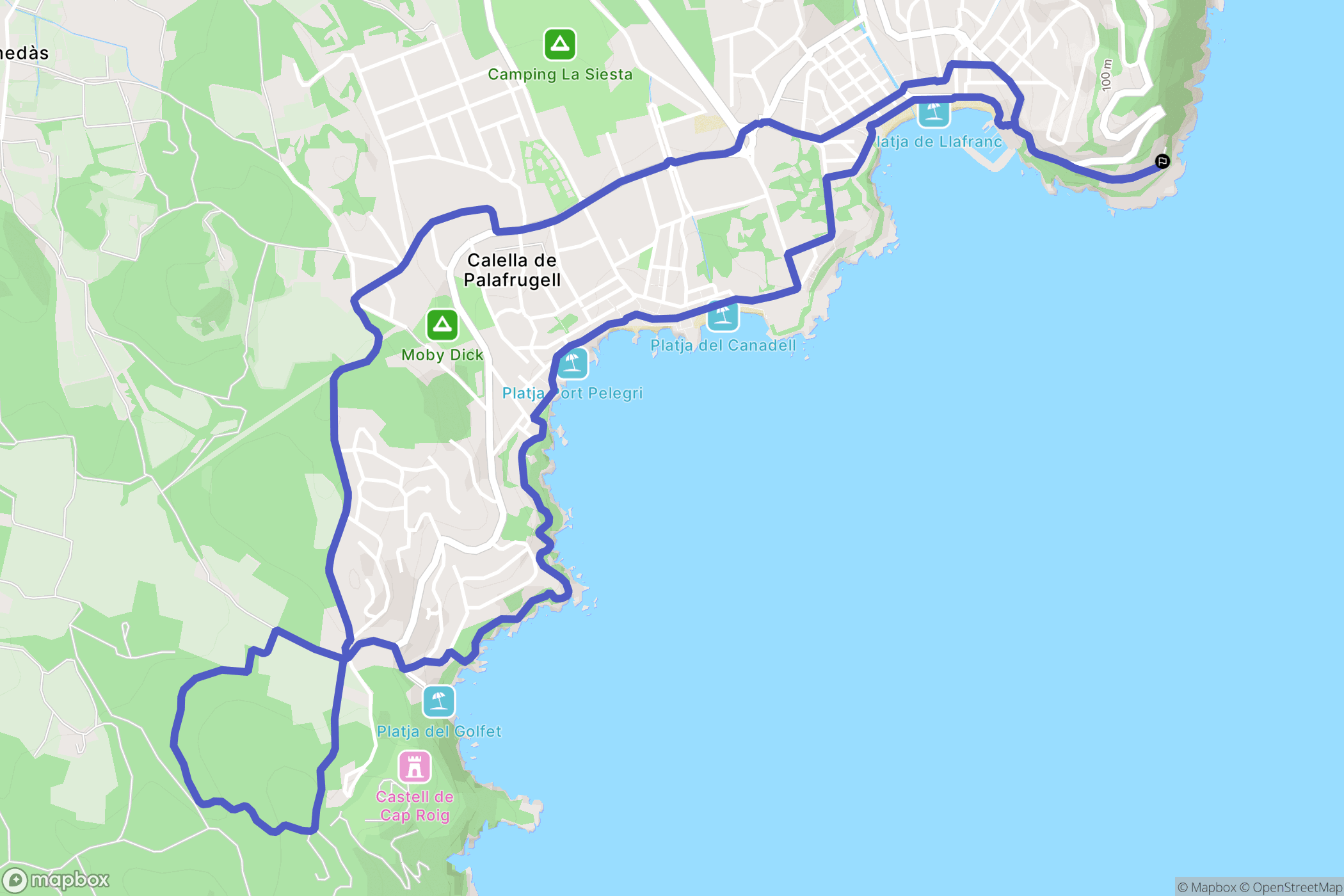Llafranc : carte du parcours de randonnée - Spain