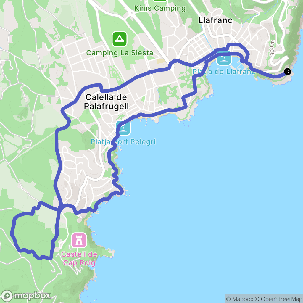 Llafranc : carte du parcours de randonnée - Spain