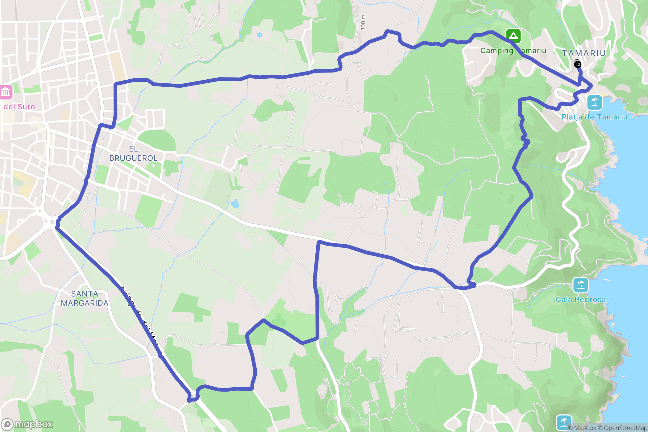 Tamariu : carte du parcours de randonnée - Spain