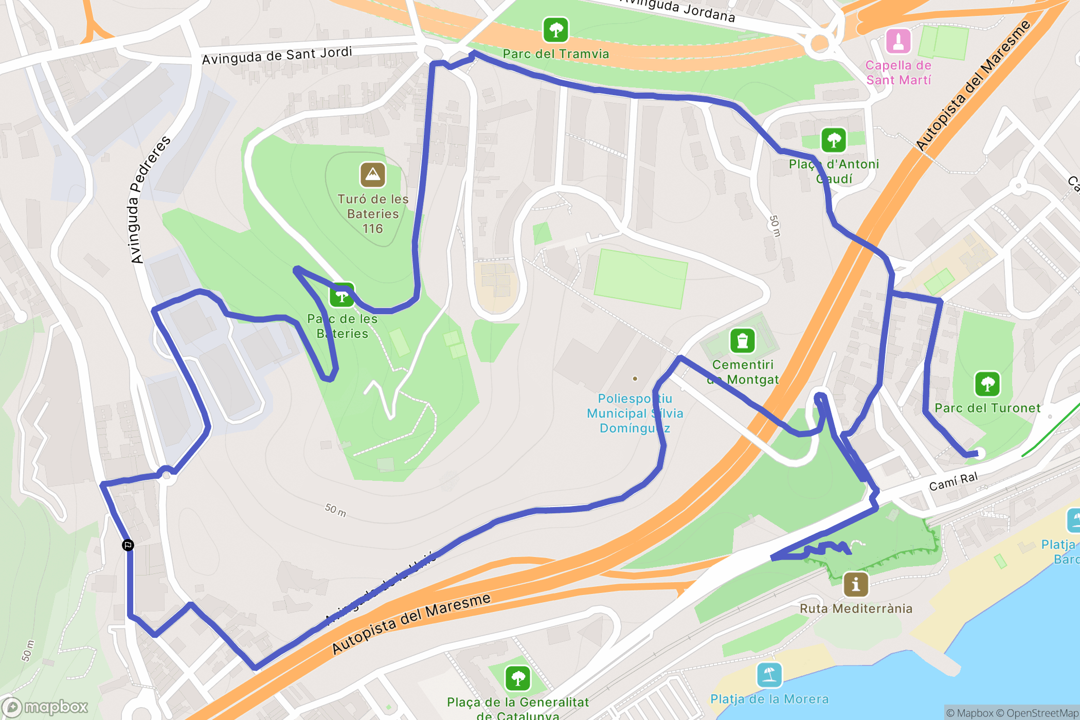 Montgat : carte du parcours de randonnée - Spain