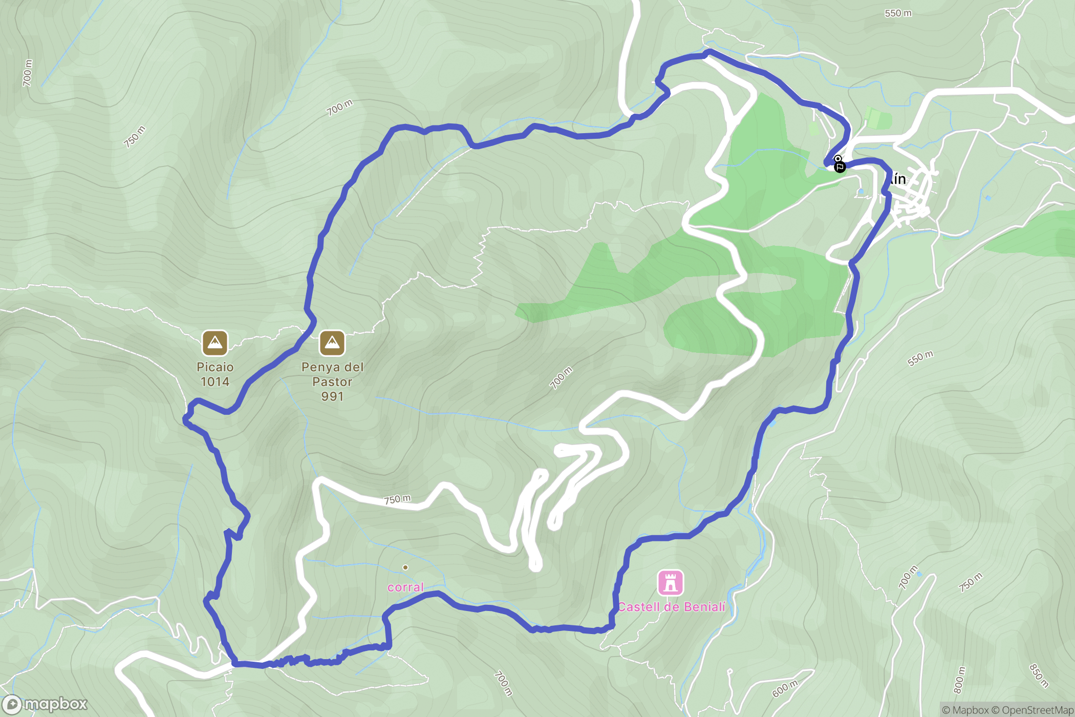 Aín : carte du parcours de randonnée - Spain