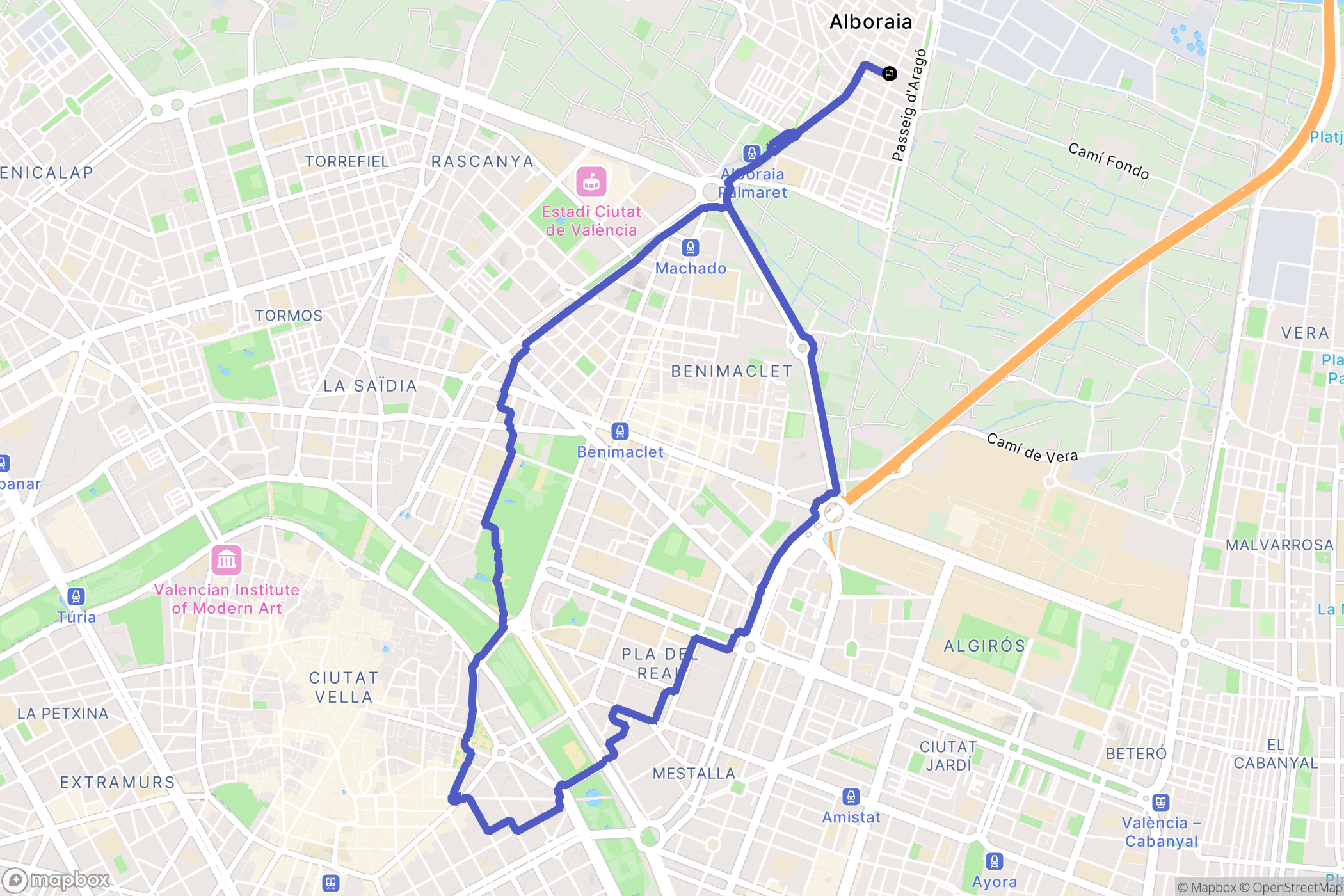 Alboraia : carte du parcours de randonnée - Spain