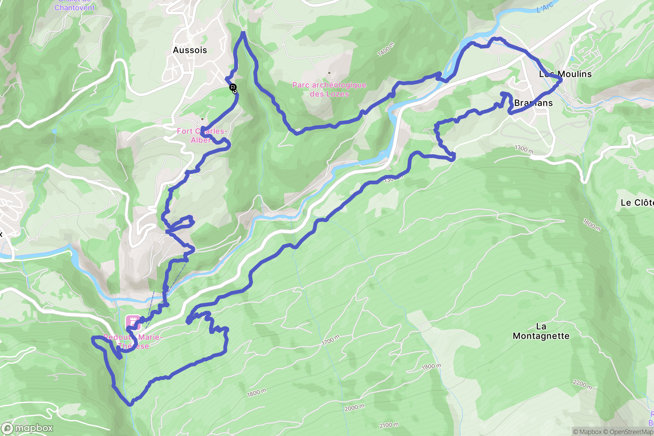 Aussois : carte du parcours de randonnée - France