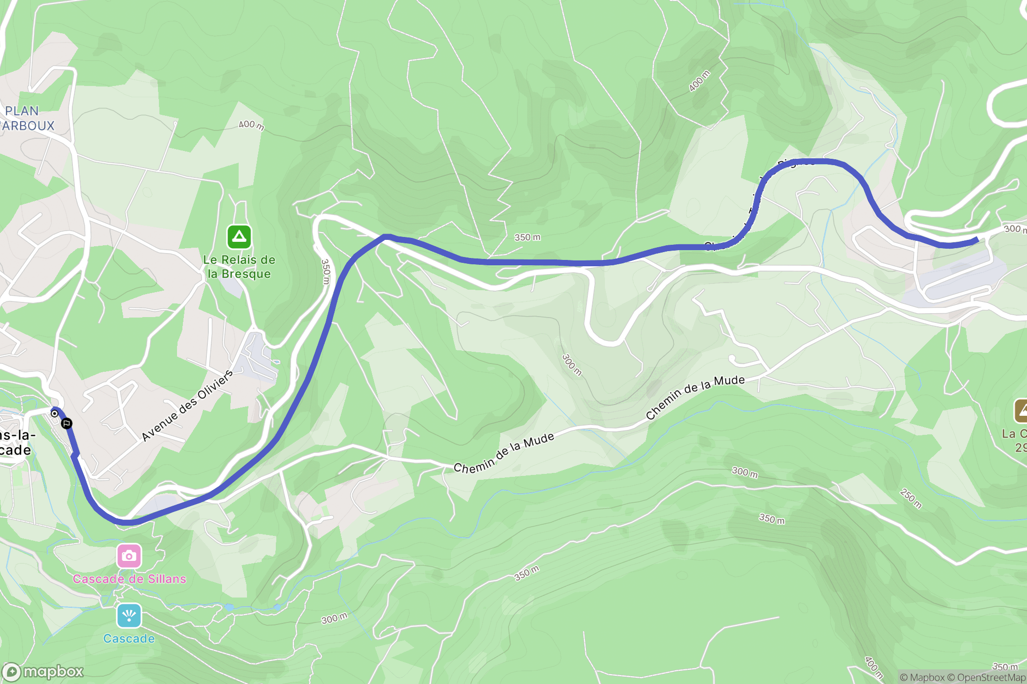 Sillans-la-Cascade : carte du parcours de randonnée - France