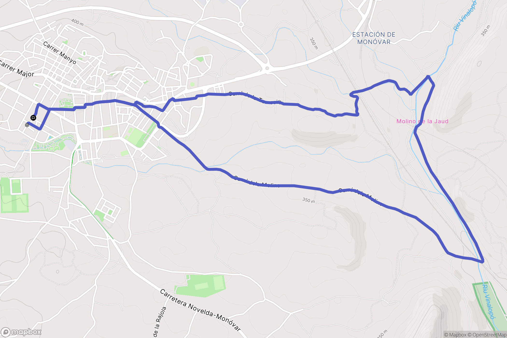 Monòver : carte du parcours de randonnée - Spain
