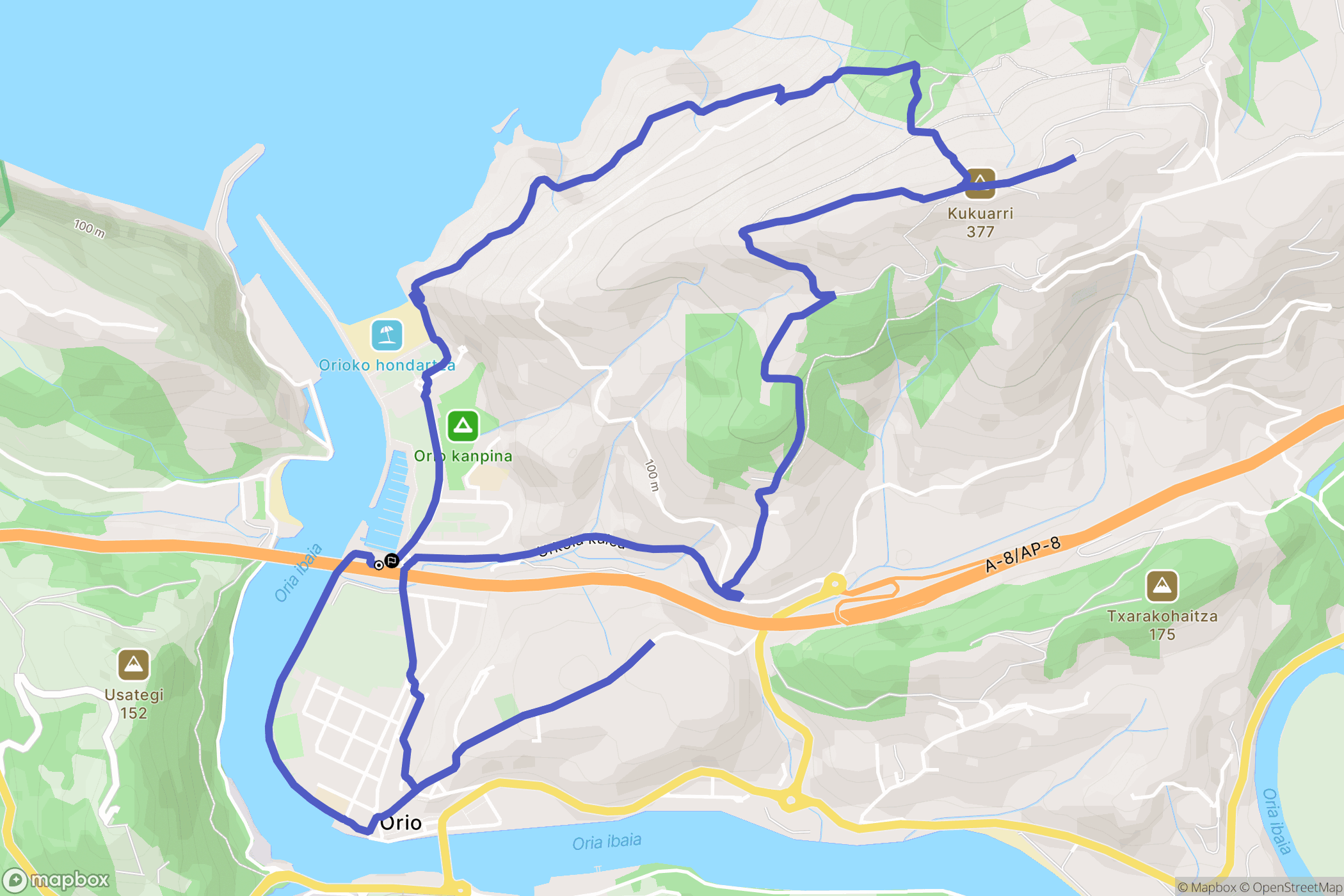 Orio : carte du parcours de randonnée - Spain