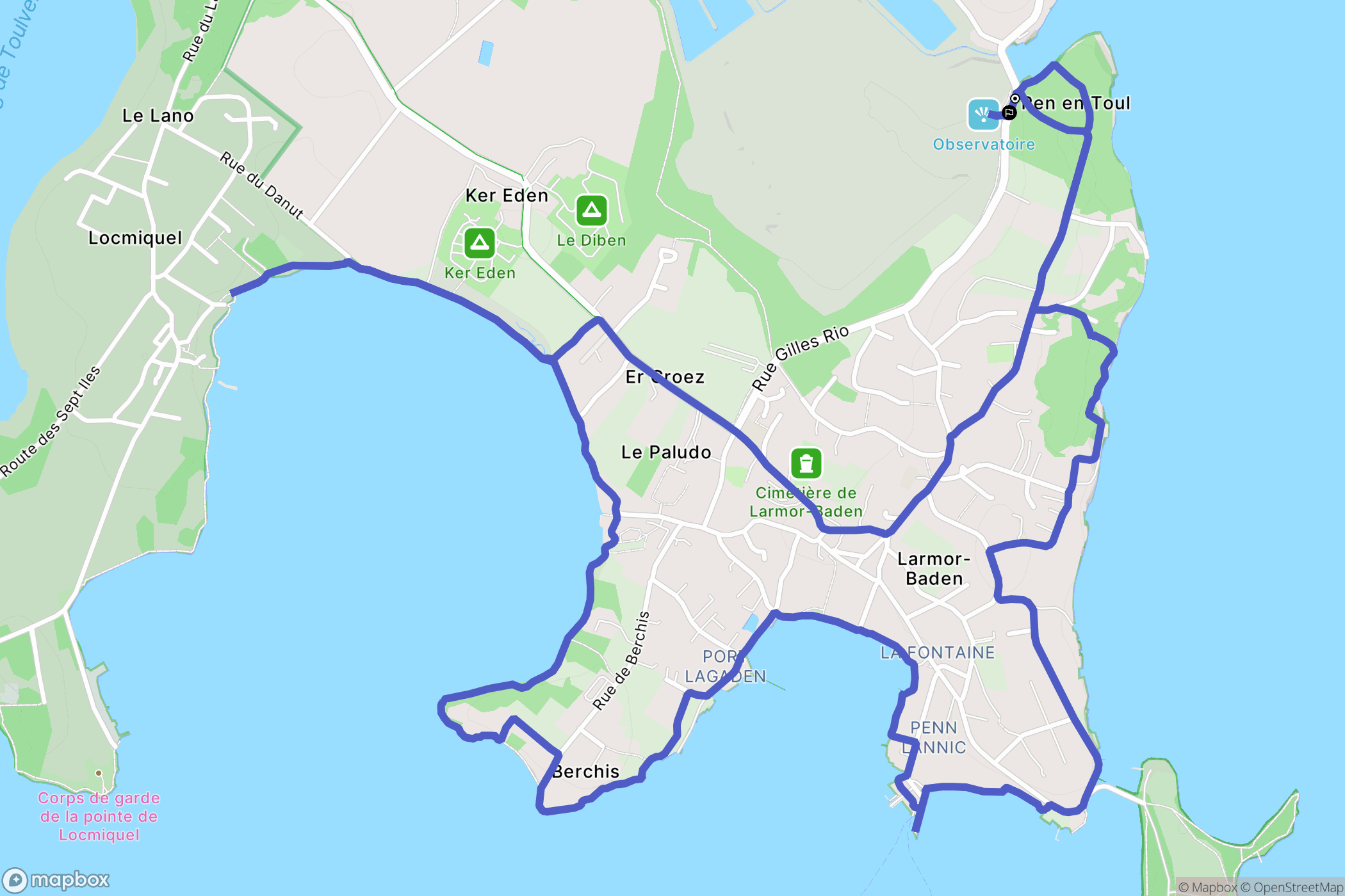 Larmor-Baden : carte du parcours de randonnée - France